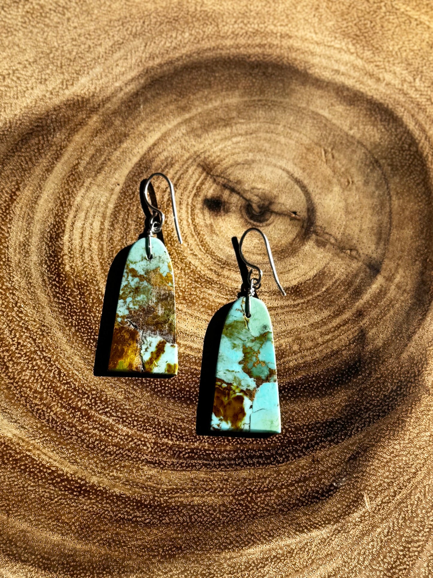 Turquoise Dangling Earrings - Royston Turquoise - Sterling Silver - Native Handmade