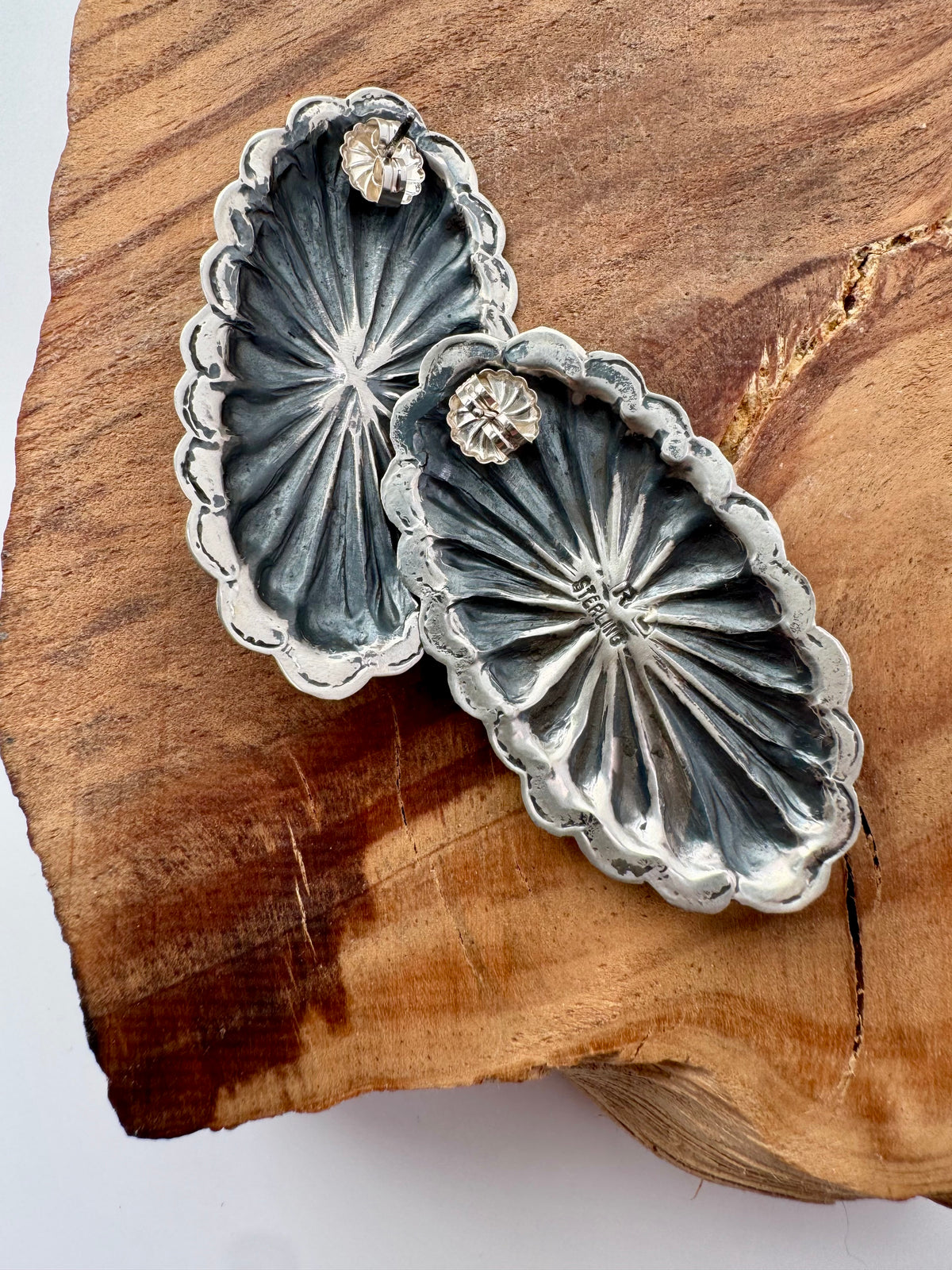 Rita Lee Concho w/Turquoise Sterling Silver Earrings - Native Handmade -Length 2.5" X 1.4"