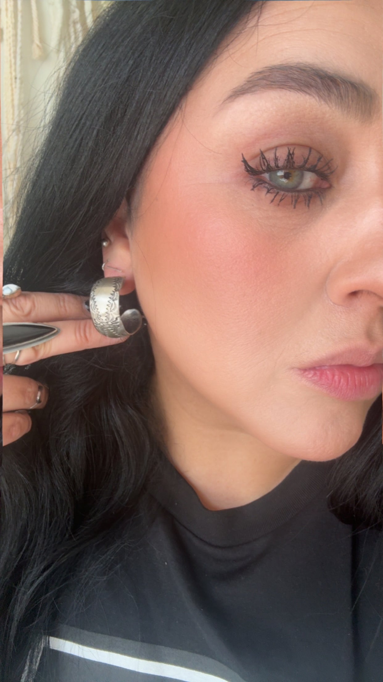 Thick Hoops with Stamped Design Earrings- Sterling Silver - Native Handmade - VJP (artist)