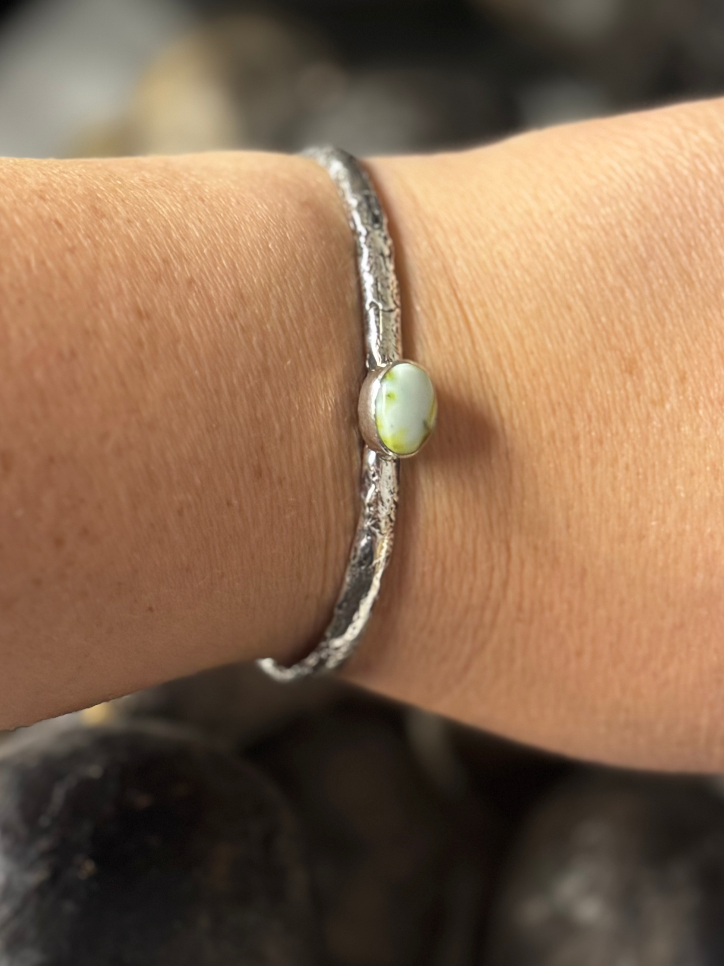 Cuff Bracelet with Stone - Palomino Turquoise - Sterling Silver - Native Handmade - CORIZ (artist)