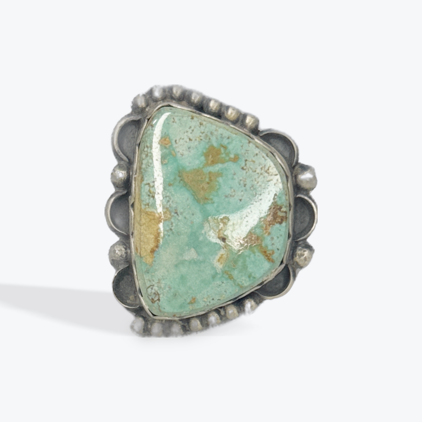 Trapezoid Shape Ring - Royston Turquoise - Sterling Silver - Native Handmade - M (artist) - Size Adjustable
