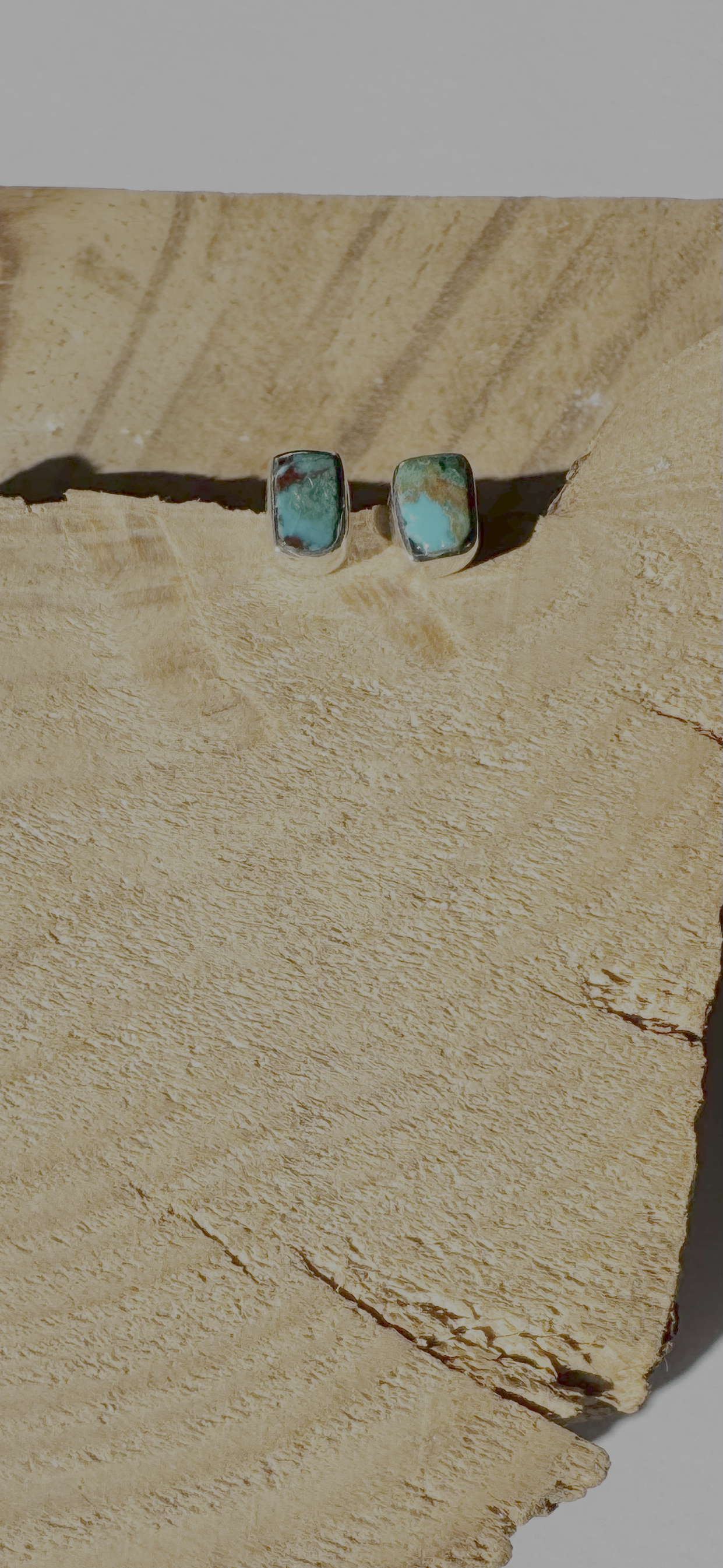 Chrysocolla Rectangular Stud Earrings - Sterling Silver