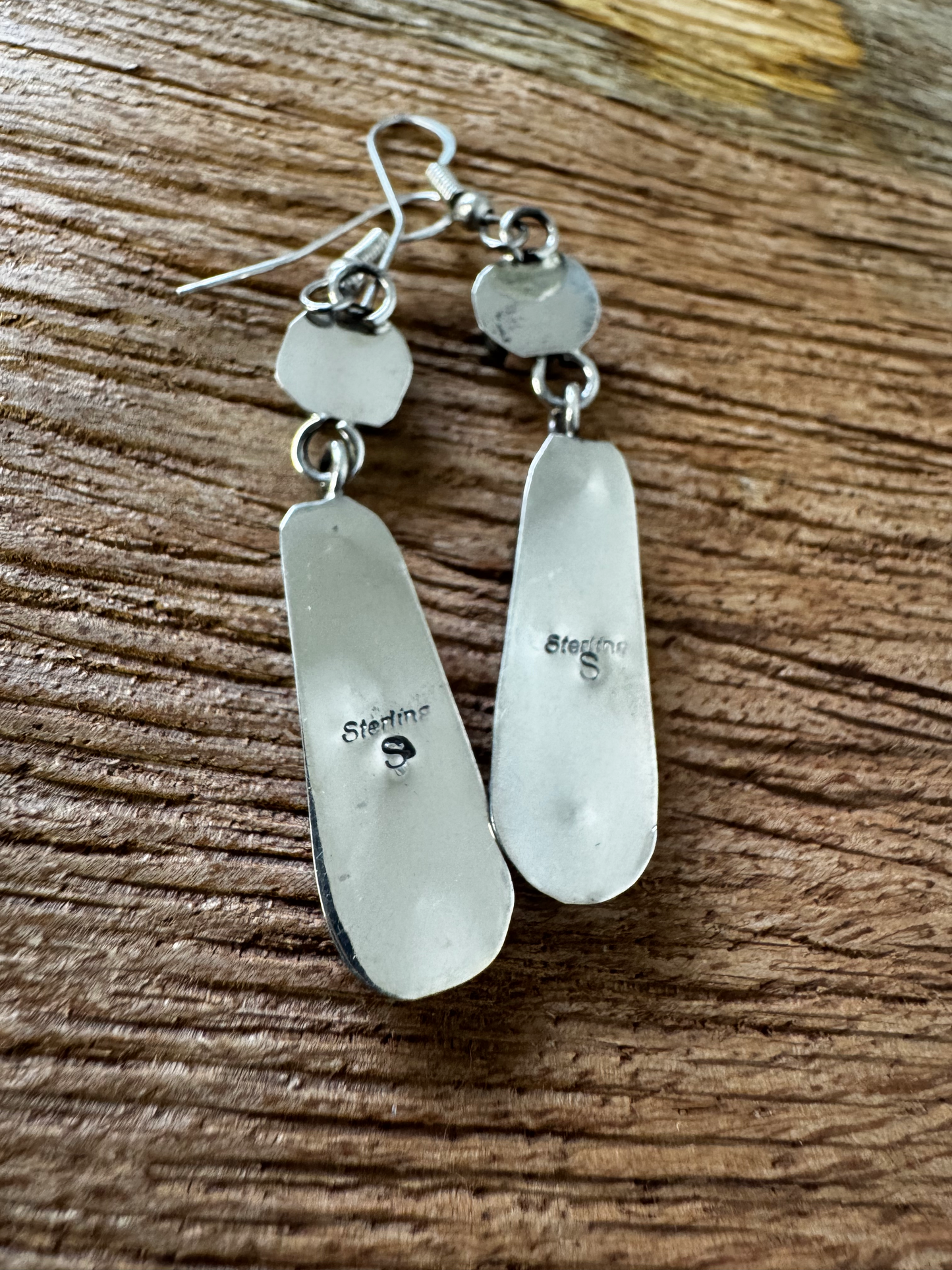 Stone Inlay Dangling Earrings - Sterling Silver - Native Handmade - Gilbert Smith (artist)