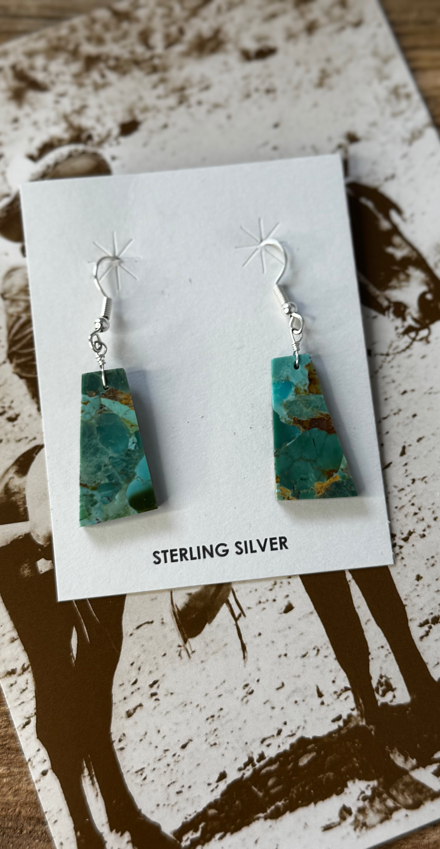 Slab Earrings - Kingsman Turquoise - Sterling Silver - Native Handmade - Jameson Pete (artist)