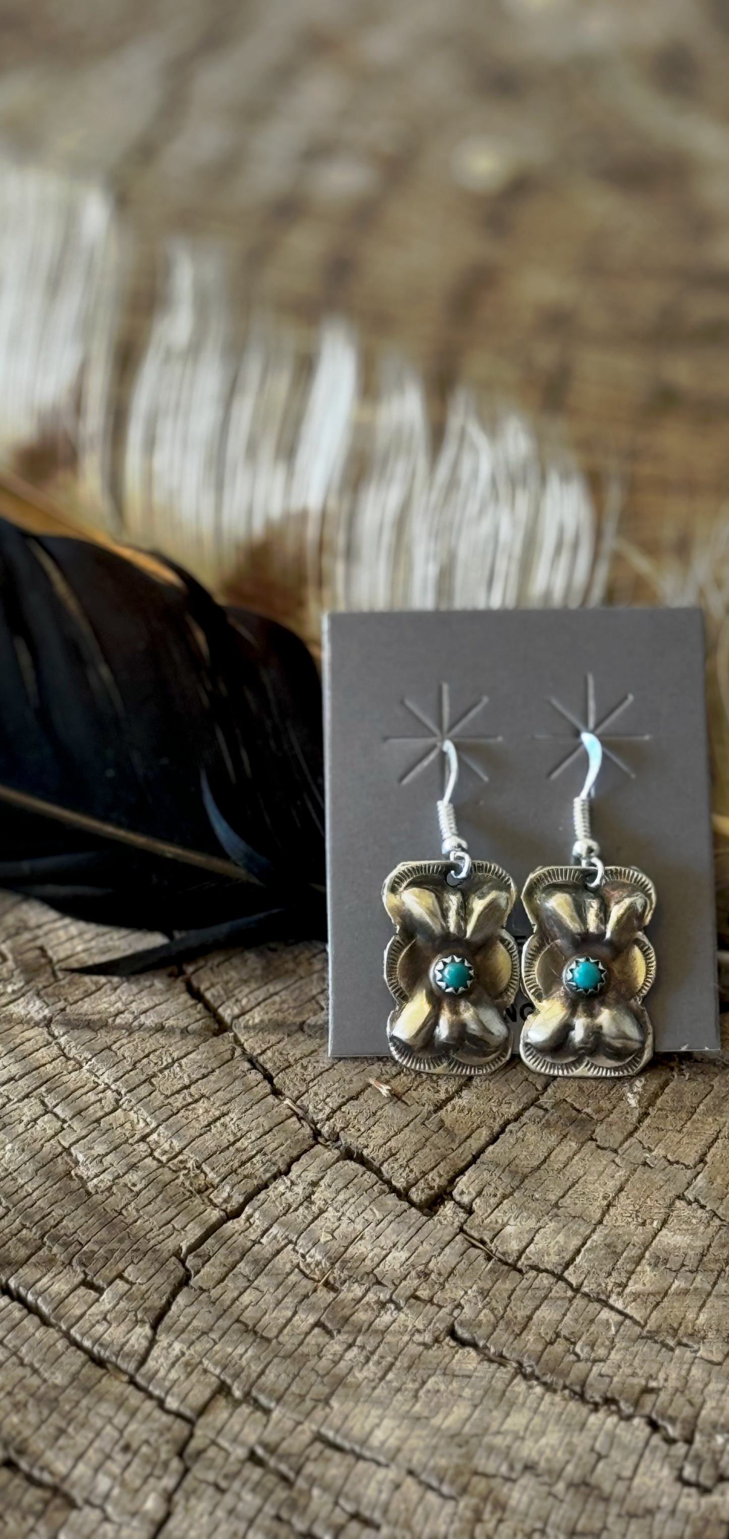 Rectangular Concho Earrings - Sterling Silver - Kingman Turquoise - Native Handmade - Joan Begay (artist)