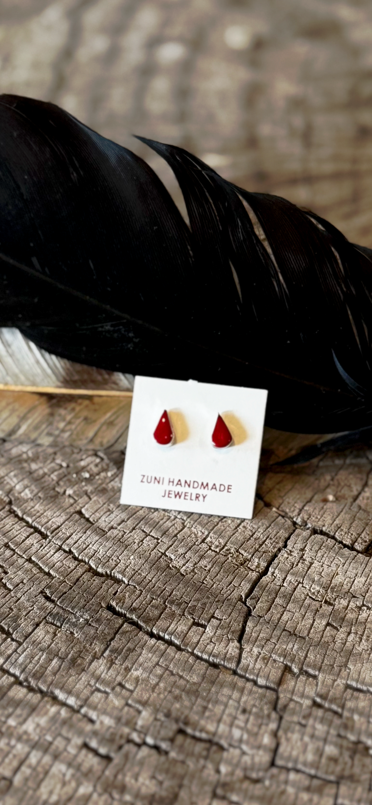 Tear Drop Earrings - Red Coral - Sterling Silver - Native Handmade - Angie Rosetta (artist)