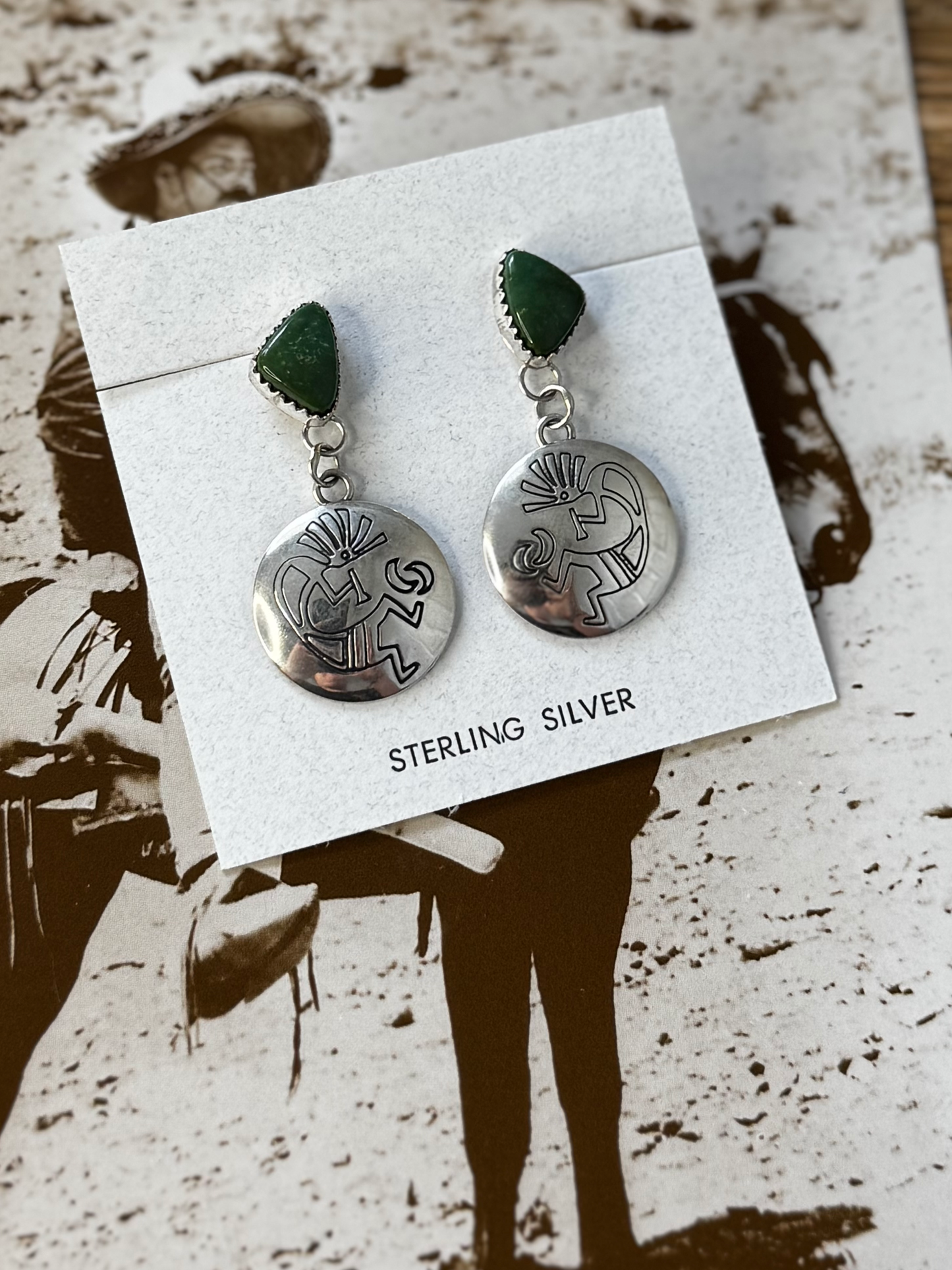 Petroglyph Earrings - Turquoise - Sterling Silver - Native Handmade - Tia Long (artist)