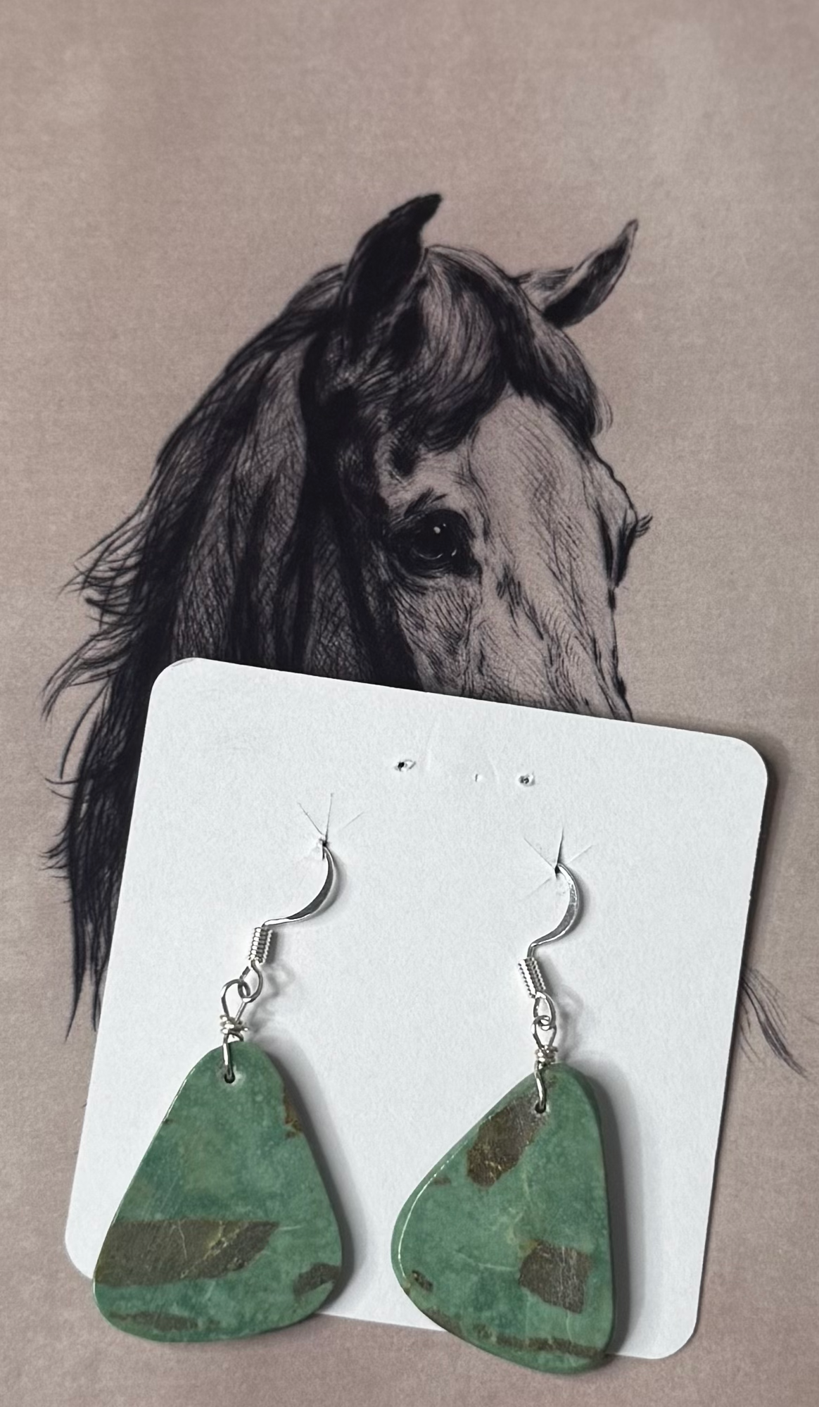 Royston Turquoise Triangle Slab Dangle Earrings - Sterling Silver - Native Handmade