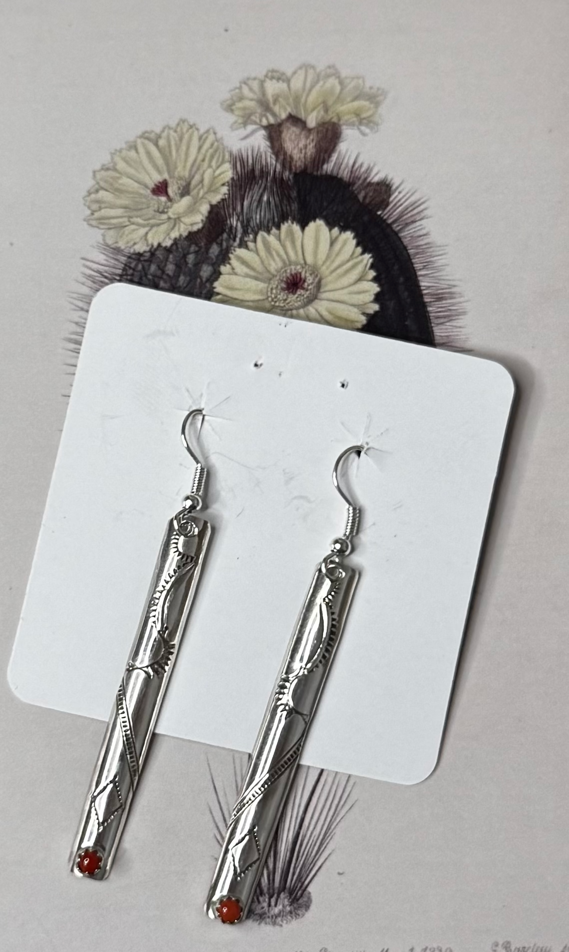Long Dangling Earrings with Ora Spiny Oyster - Sterling Silver - Native Handmade