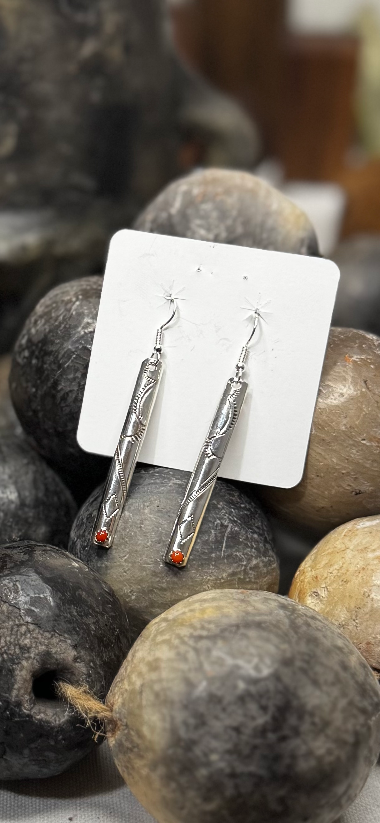 Long Dangling Earrings with Ora Spiny Oyster - Sterling Silver - Native Handmade