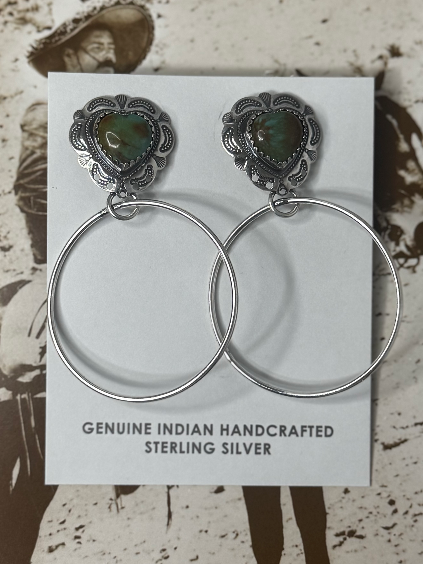 Heart Hoop Earrings - Turquoise - Sterling Silver - Native Handmade - Merle House (artist)