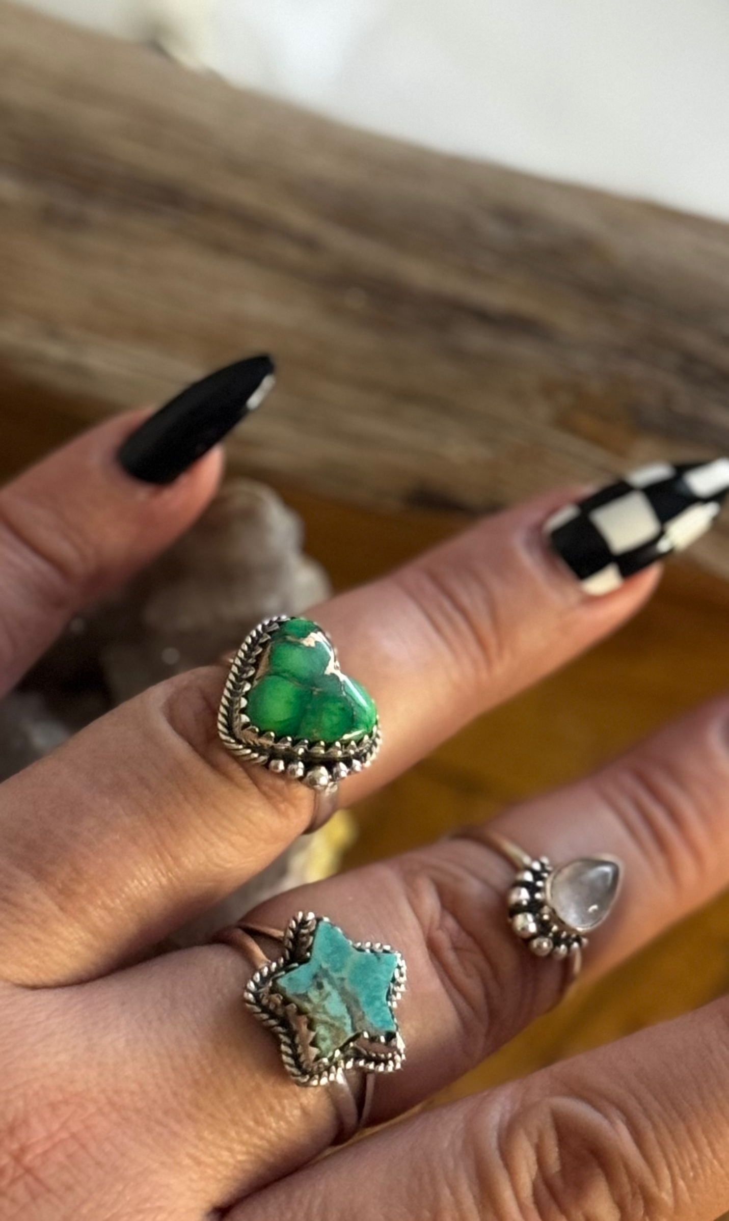 Heart Ring - Green Dahlia - Sterling Silver - Size 7