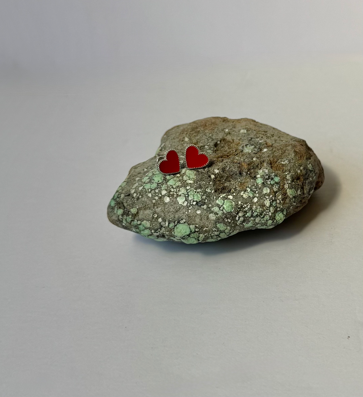 Enamel Red Heart Screw Back Earrings - Sterling Silver - Rhodium Plated