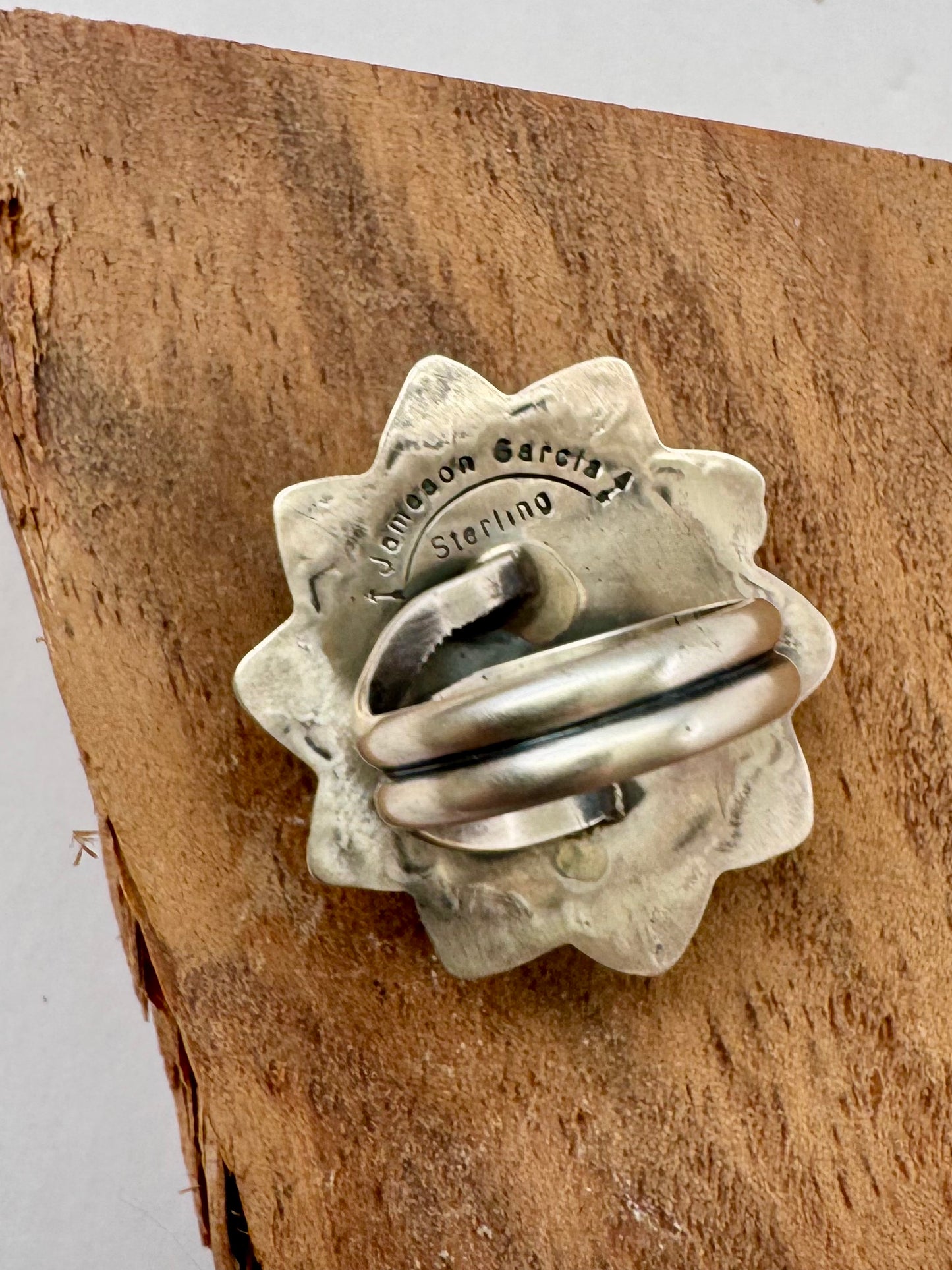 Sun Shaped Ring with Turquoise - Native Handmade - Jameson Garcia (Artist) - Size Adjustable- Sterling Silver