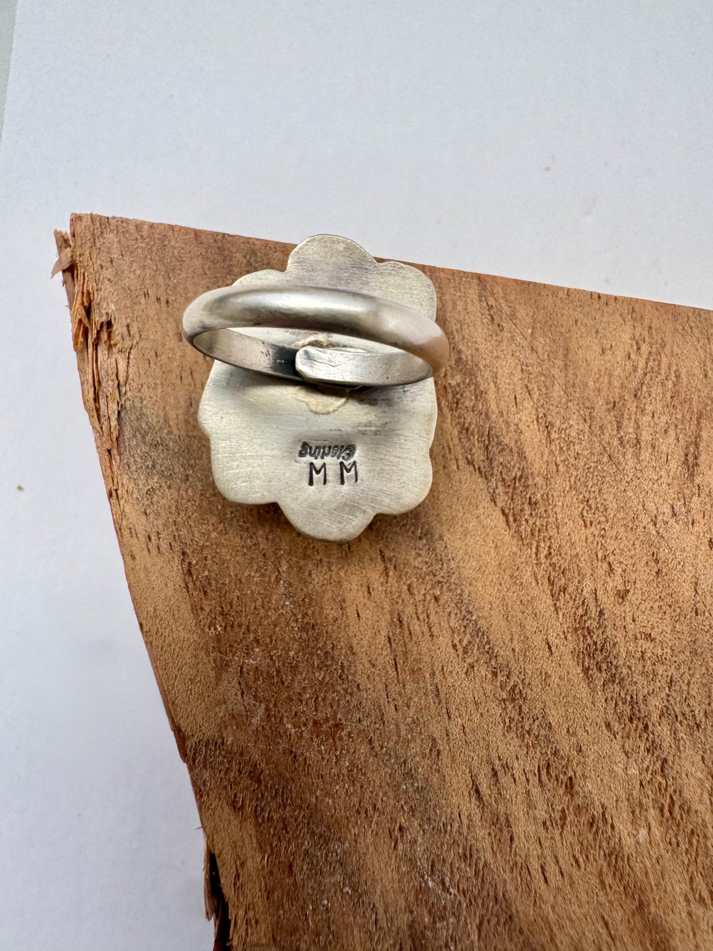Scalloped Border Irregular Shape Ring - Native Handmade -Artist MM - Sterling Silver