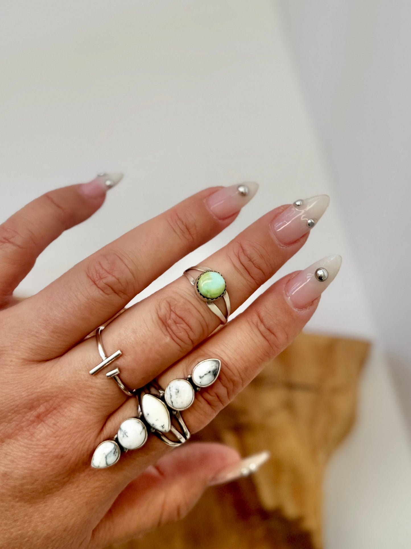 Small Sonoran Gold Turquoise - Sterling Silver - Native Handmade - Robinson Martinez (Artist) - Size 8.5