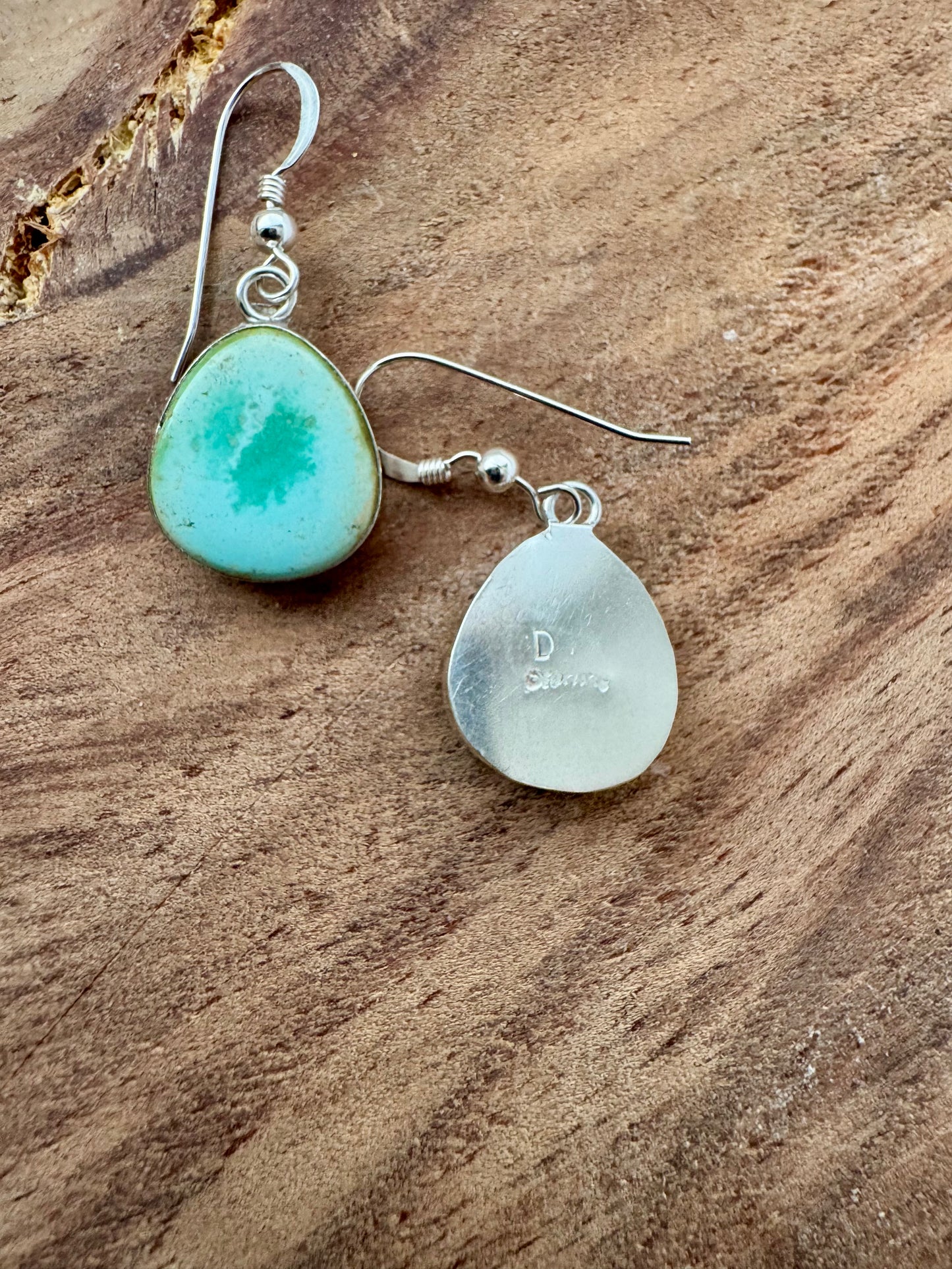 Turquoise Dangle Earrings - Sterling Silver- Native Handmade - Artist D