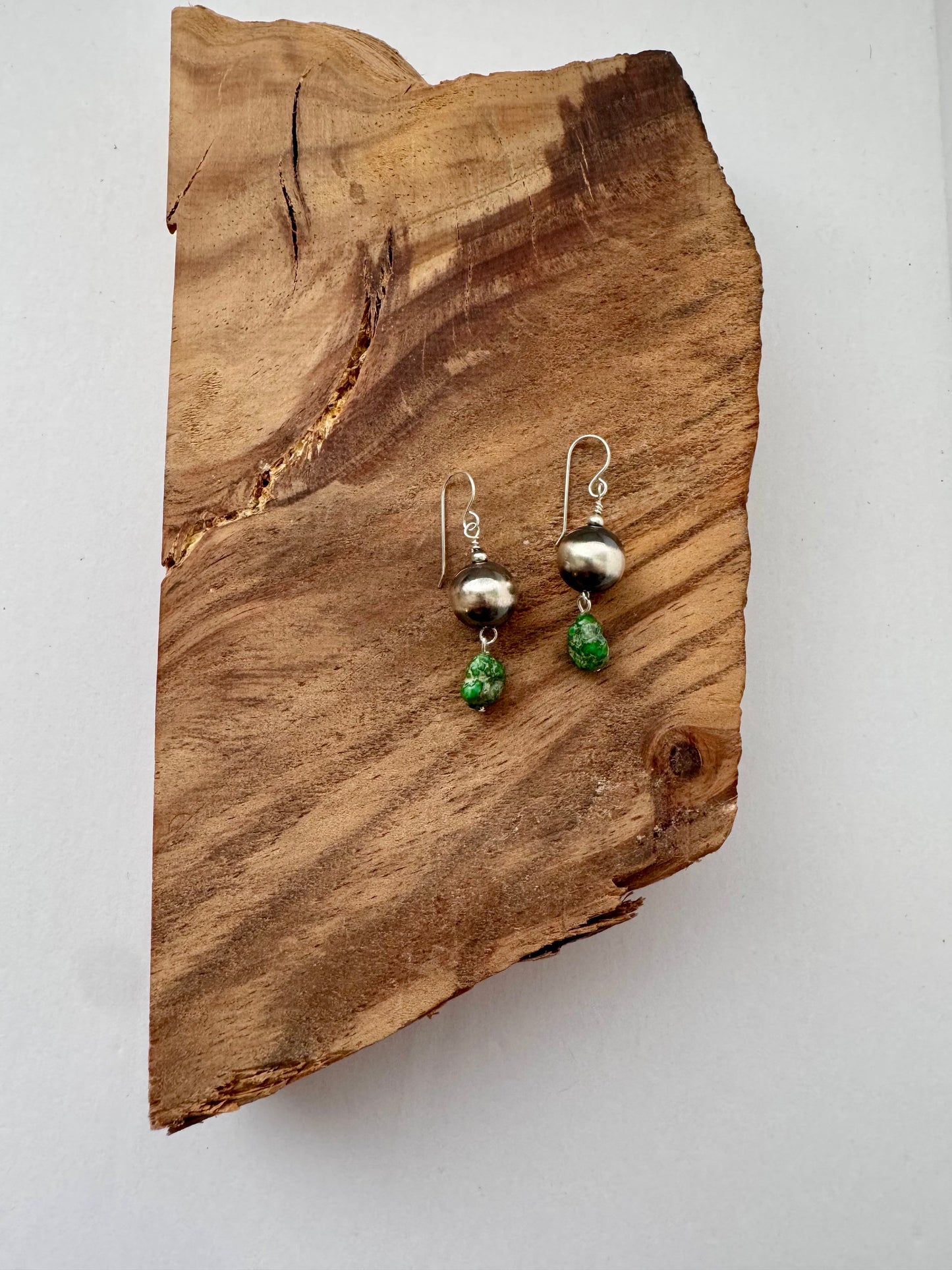 Sterling Pearl 12mm with Turquoise Earrings - Sterling Silver