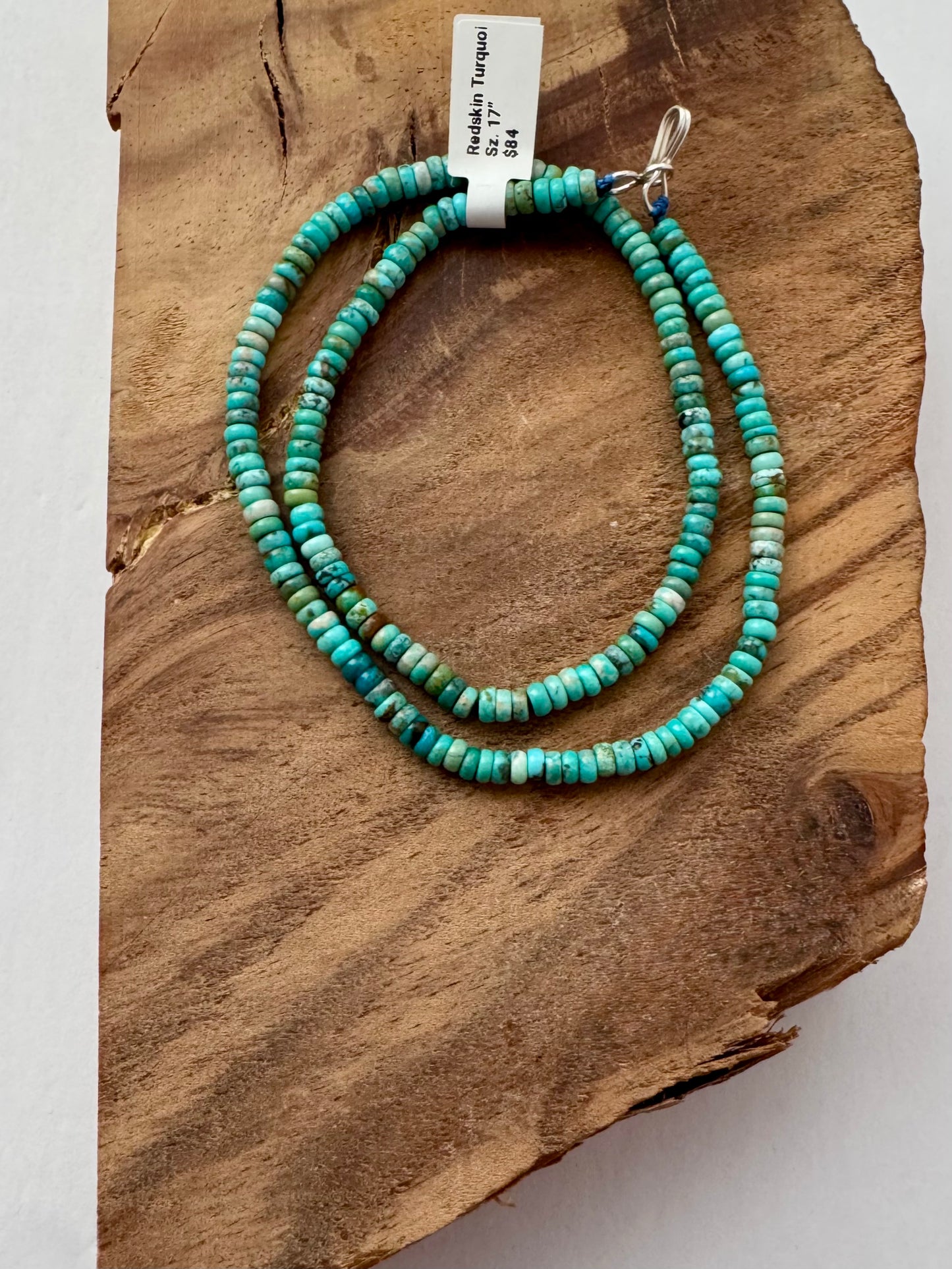 Redskin Turquoise Bead Necklace 4mm - Sterling Clasps - 17"