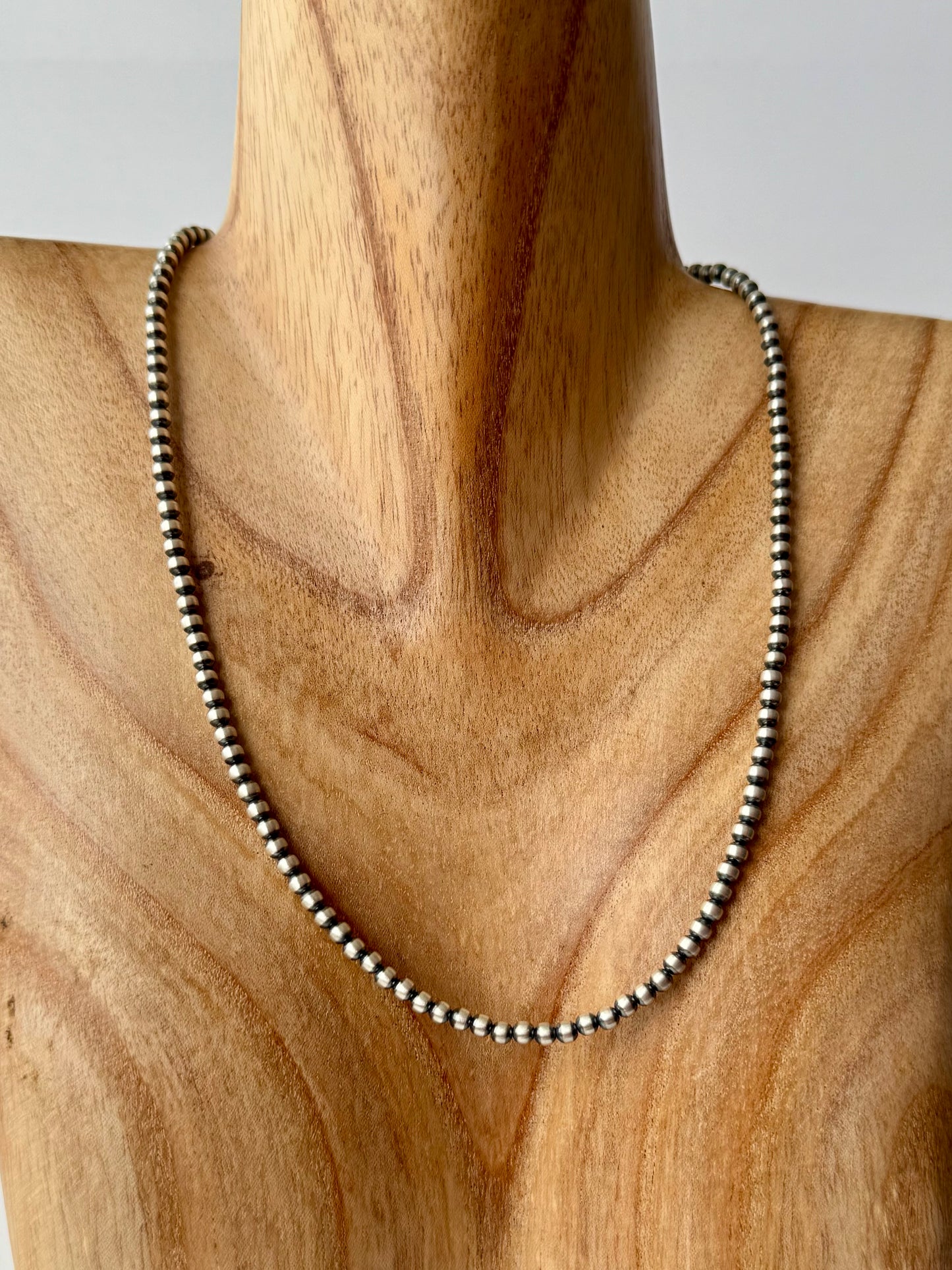 4mm Oxy Beads Necklace - Sterling Silver - 20"