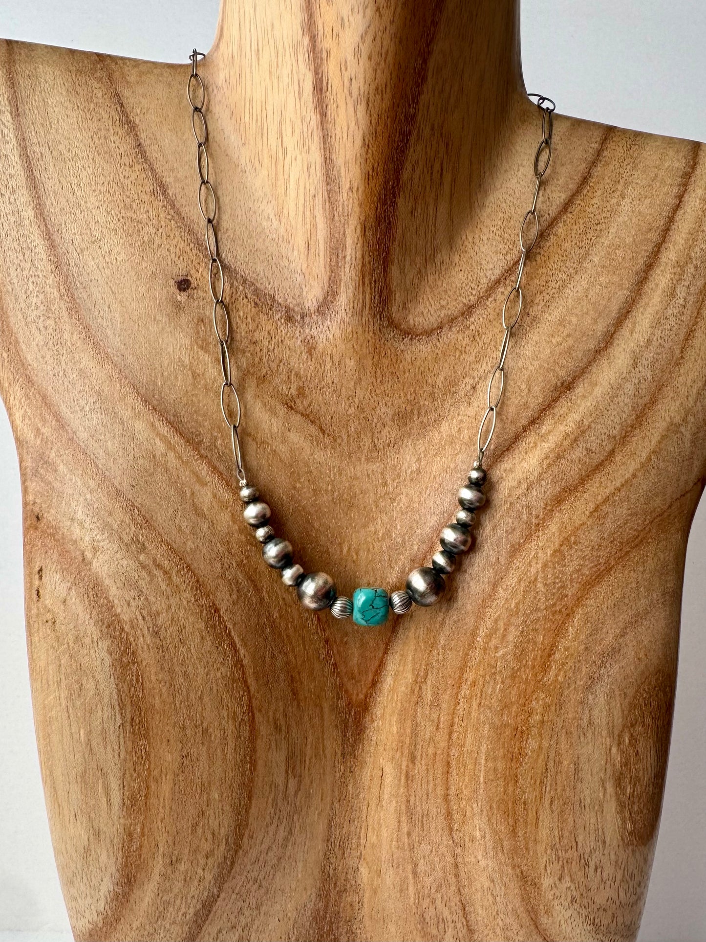 Hand Strung Oxybeads with Sonoran Gold Turquoise - Sterling Silver - 20"