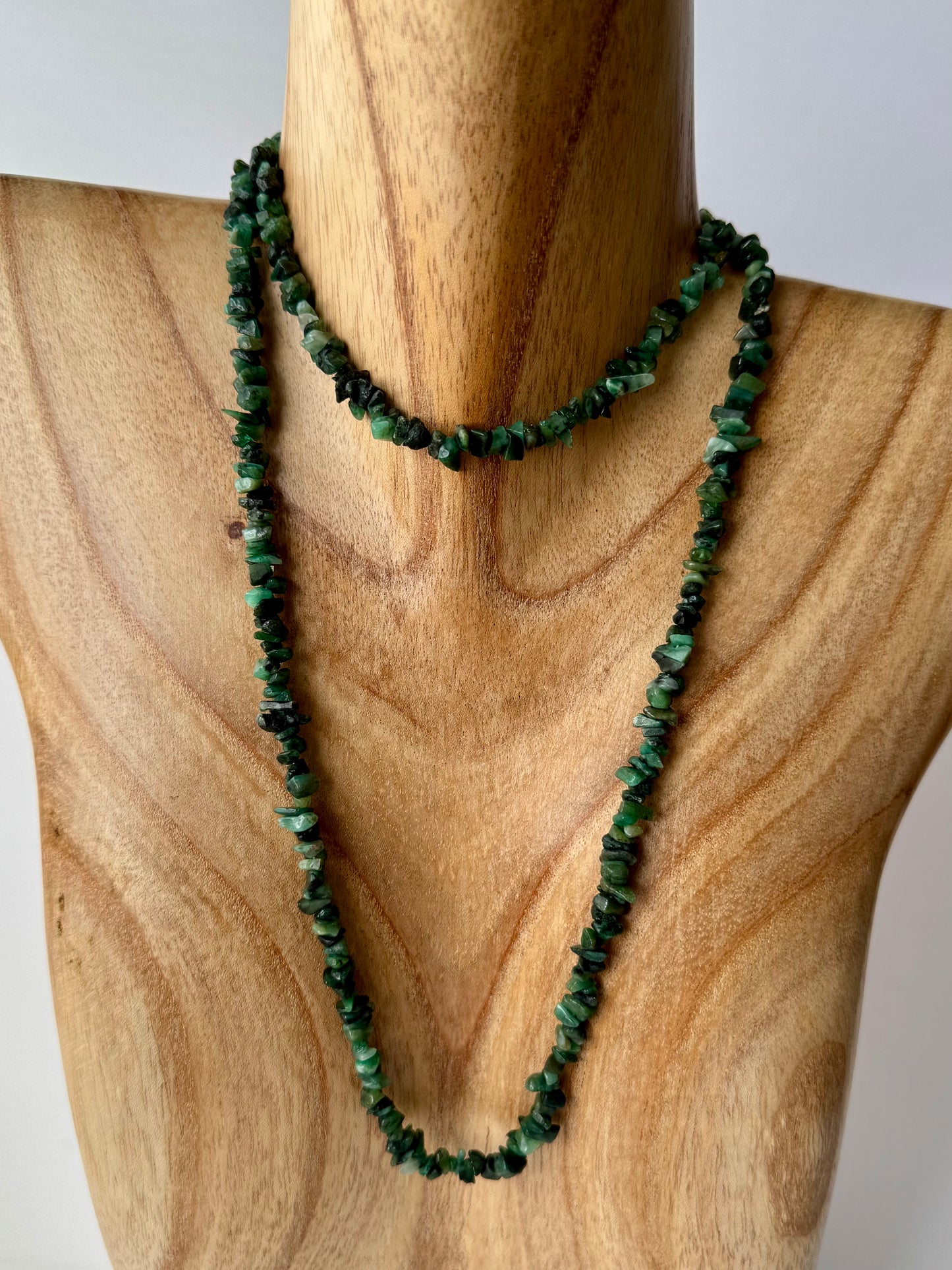 Emerald Chip Necklace with no Clasp -Length 36"