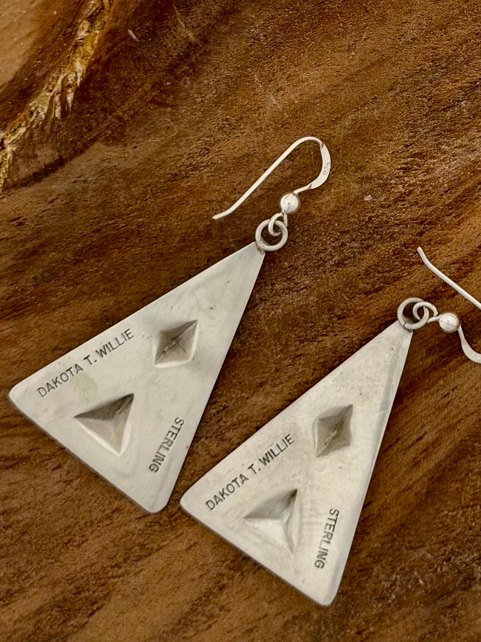 Dakota T. Willie Triangle Earrings - Sterling Silver - Native Handmade - Dakota T. Willie (artist)