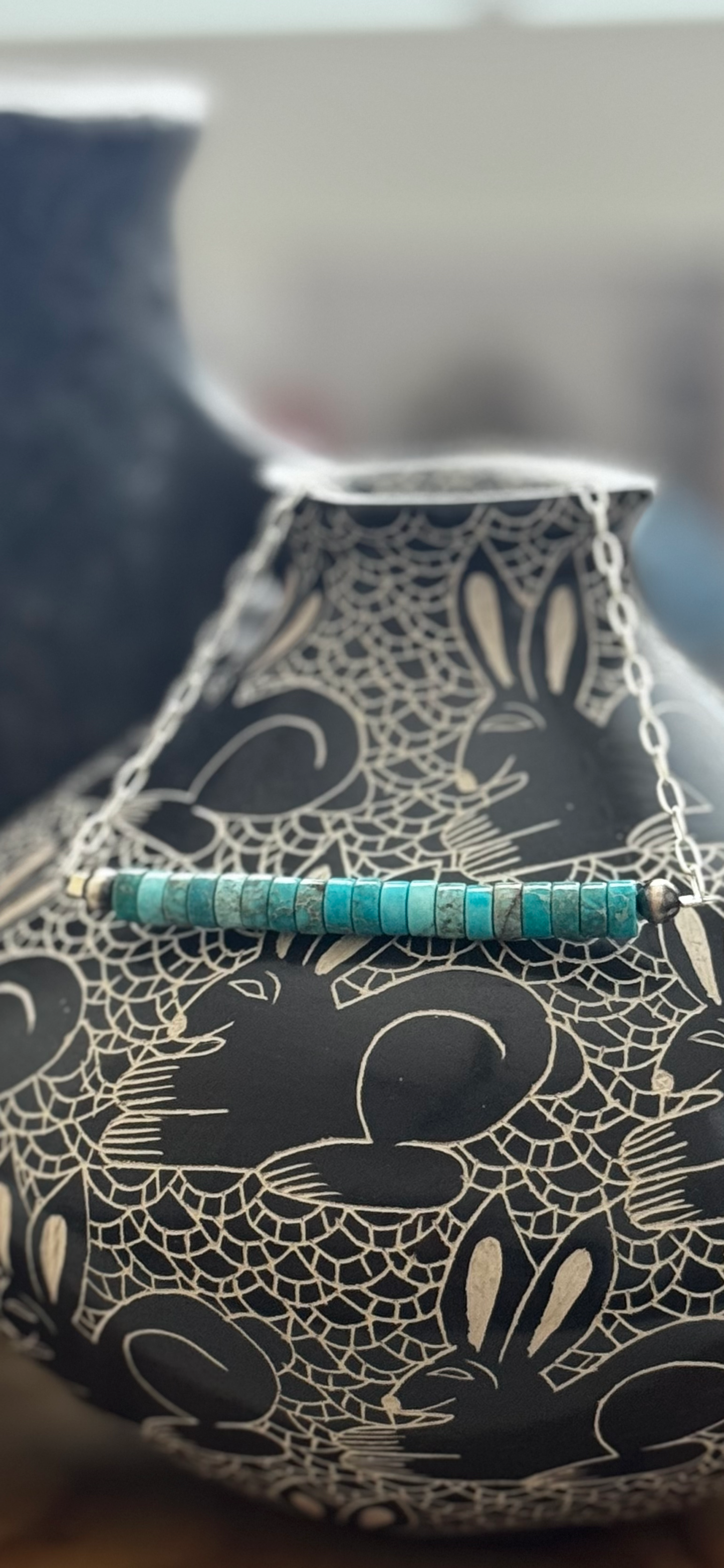 Bead Bar Necklace - Kingman Turquoise - Sterling Silver
