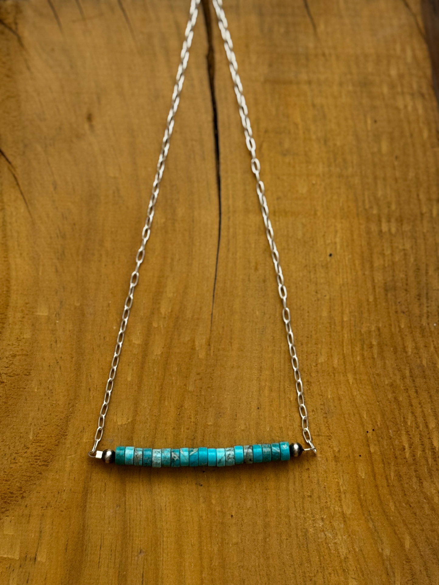 Bead Bar Necklace - Kingman Turquoise - Sterling Silver