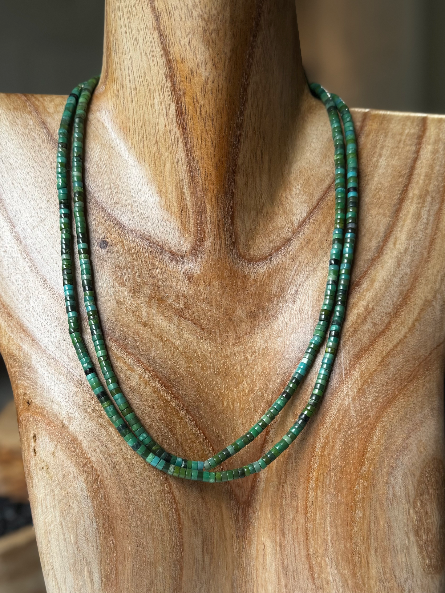 Turquoise Bead Necklace - Sterling Silver - Native Handmade - Corina Smith (Artist)