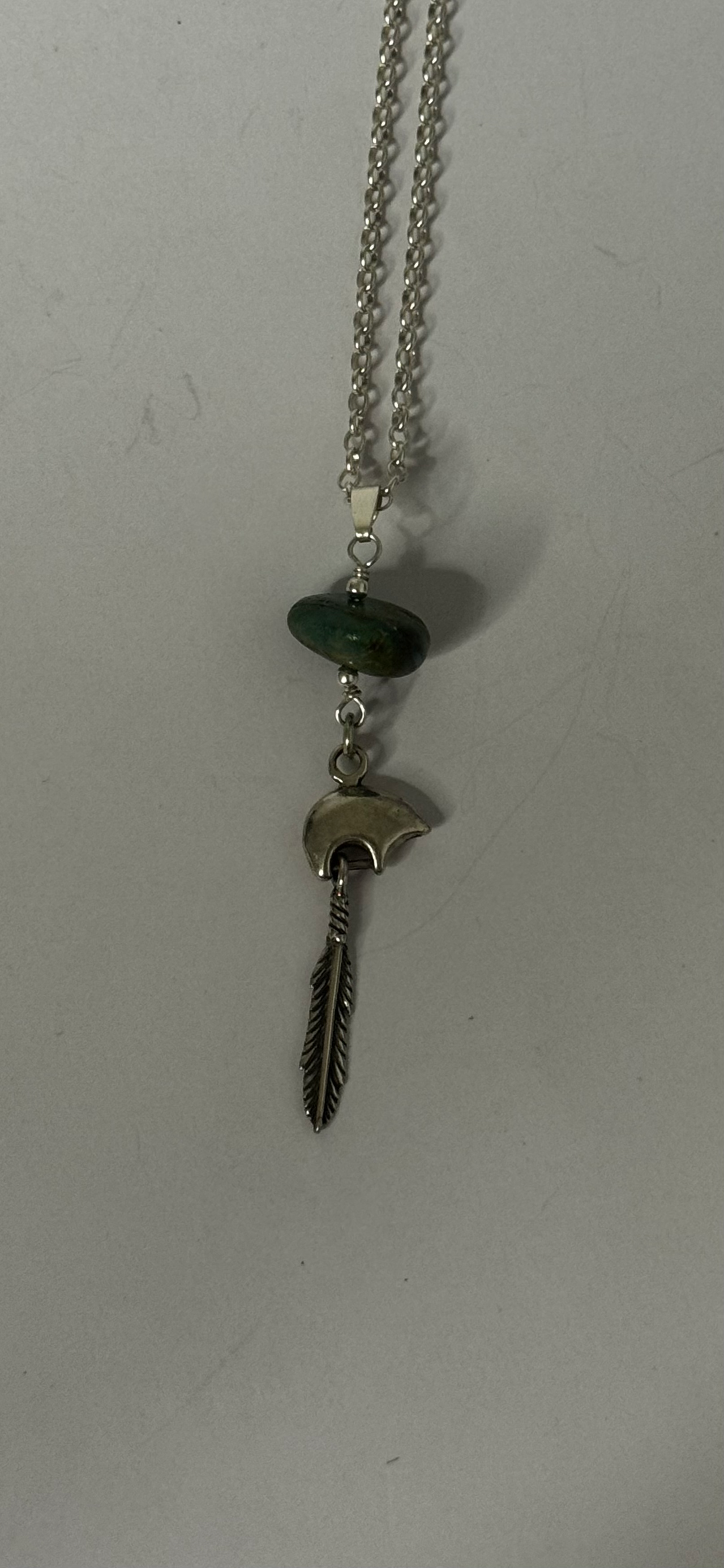 Necklace with Bear and Stone - Turquoise - Sterling Silver