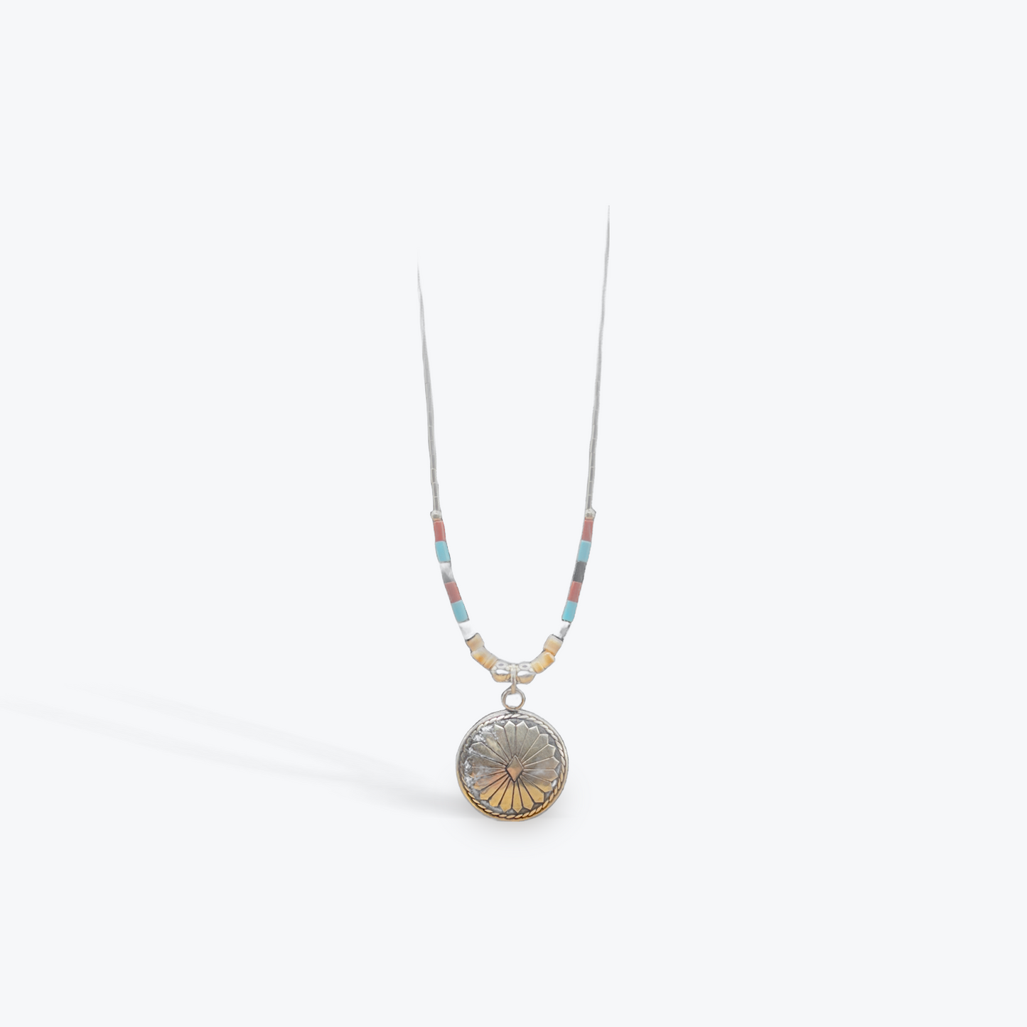 Concho Liquid Silver Necklace - Multi Color Beads - Sterling Silver