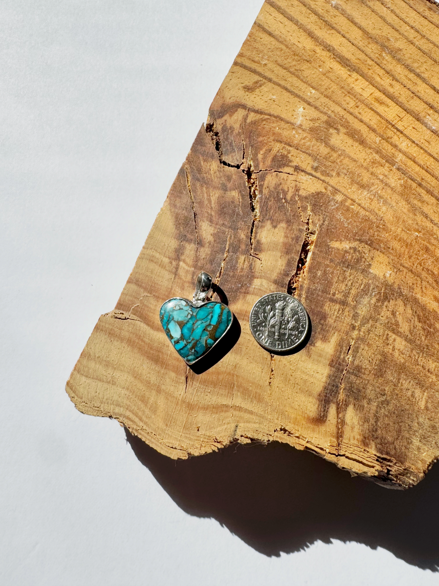 Blue Copper Turquoise Heart Pendant - Sterling Silver