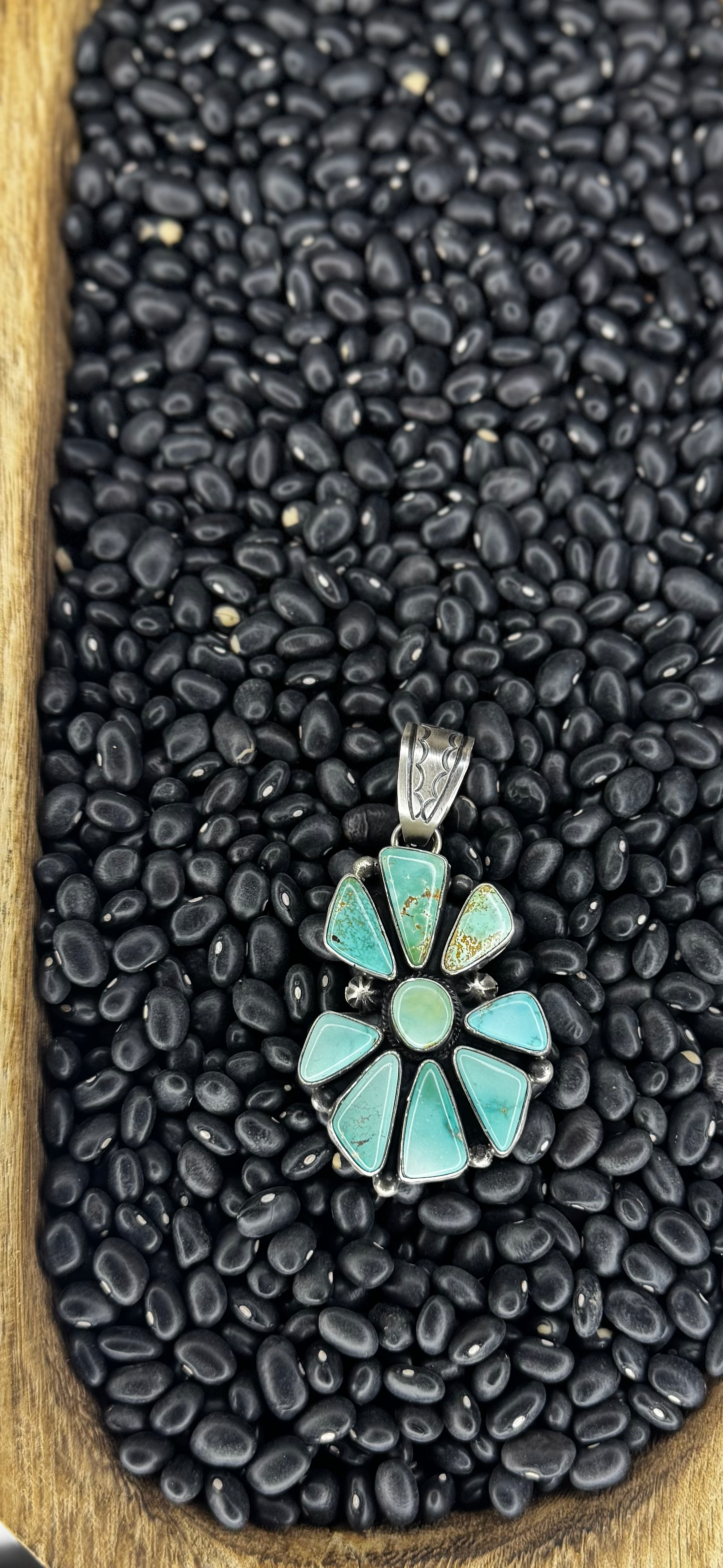 Pendant - Carico Lake Turquoise - Sterling Silver - Native Handmade - Lorenzo Juan (Artist)