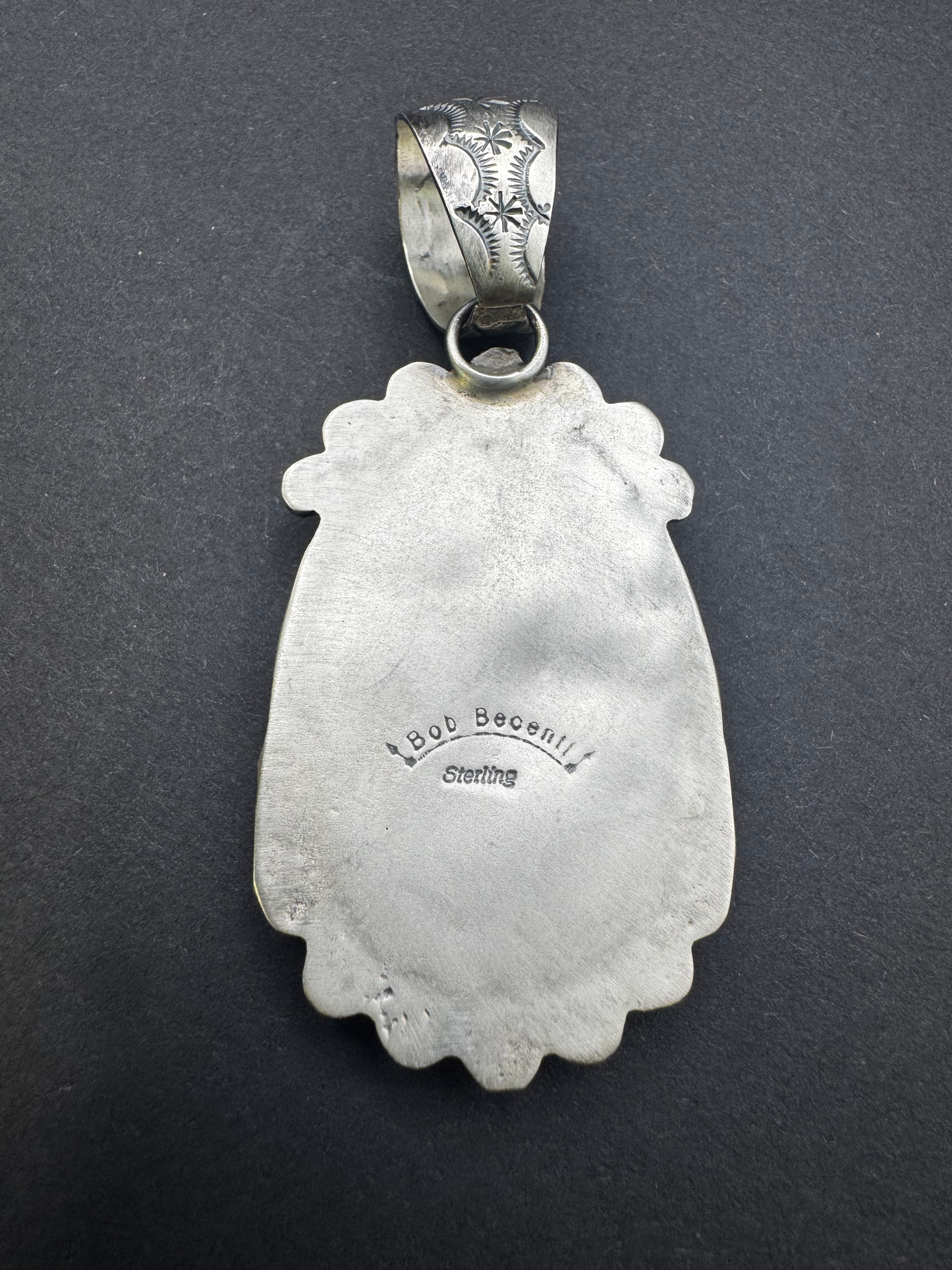 Oval Pendant with Embellishments - Royston Turquoise - Sterling Silver - Native Handmade - Bob Becenti (artist)