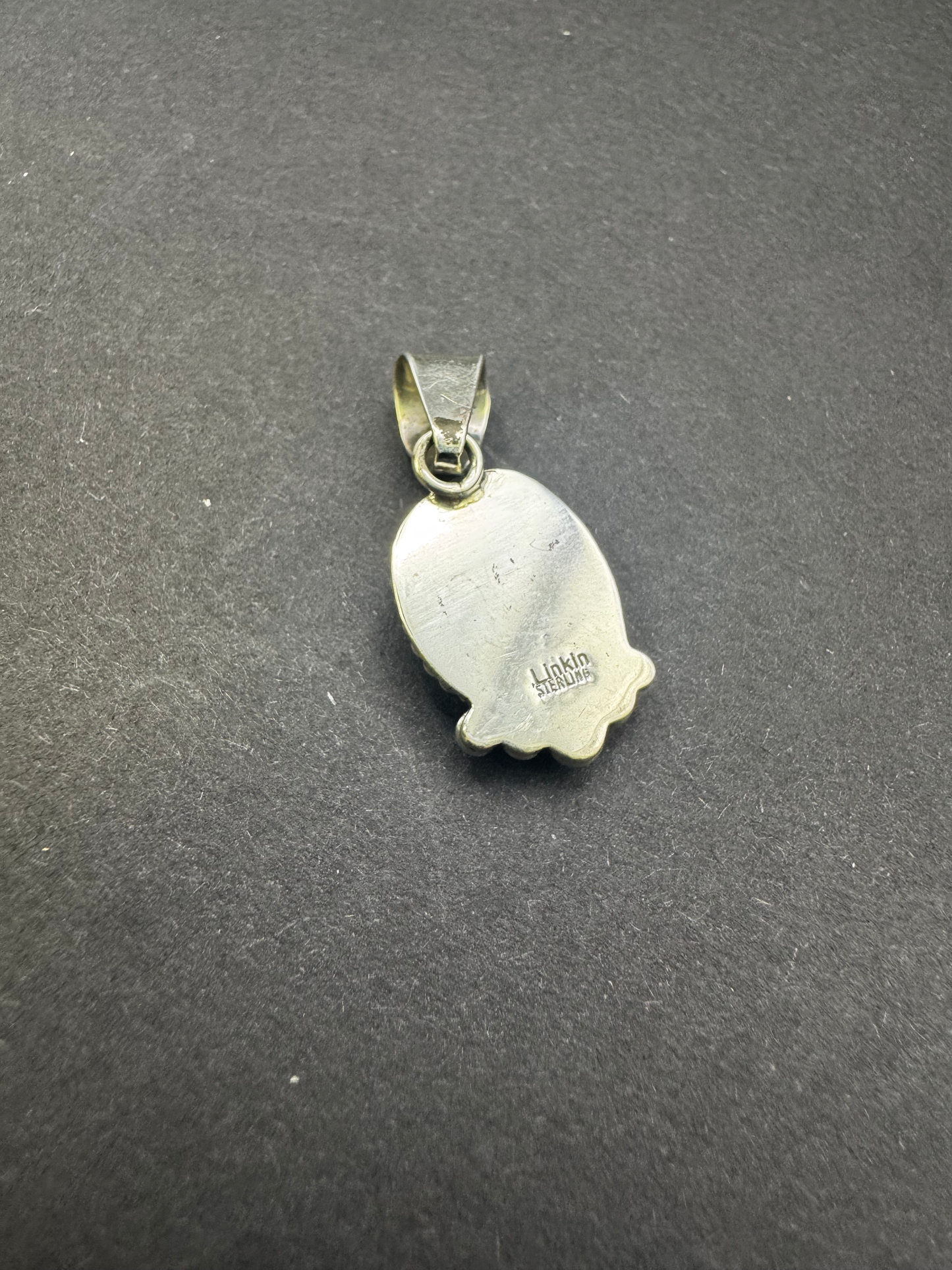 Oval Pendant with Embellishments - Kingman Turquoise - Sterling Silver - Native Handmade - Linkin (artist)