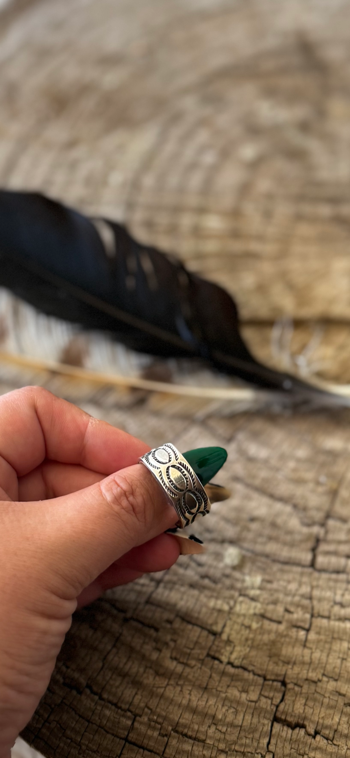 Cigar Band Sterling Silver Ring - Native Handmade - JG (Artist) - Size 11.5