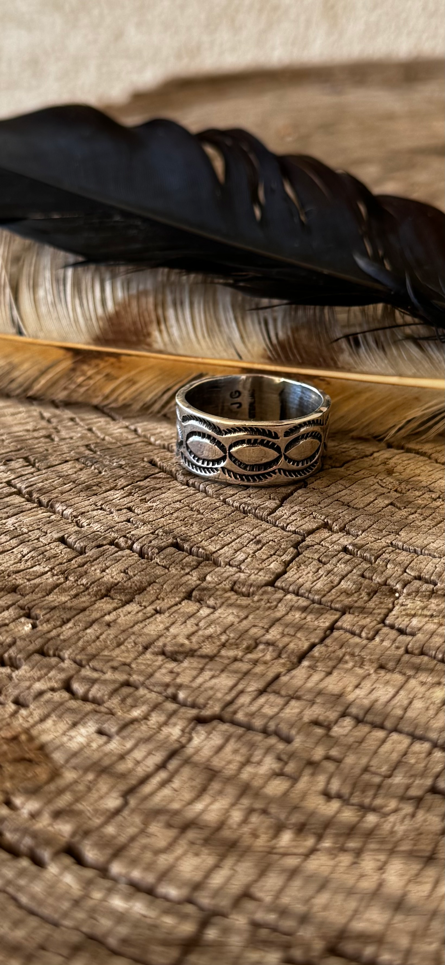 Cigar Band Sterling Silver Ring - Native Handmade - JG (Artist) - Size 11.5