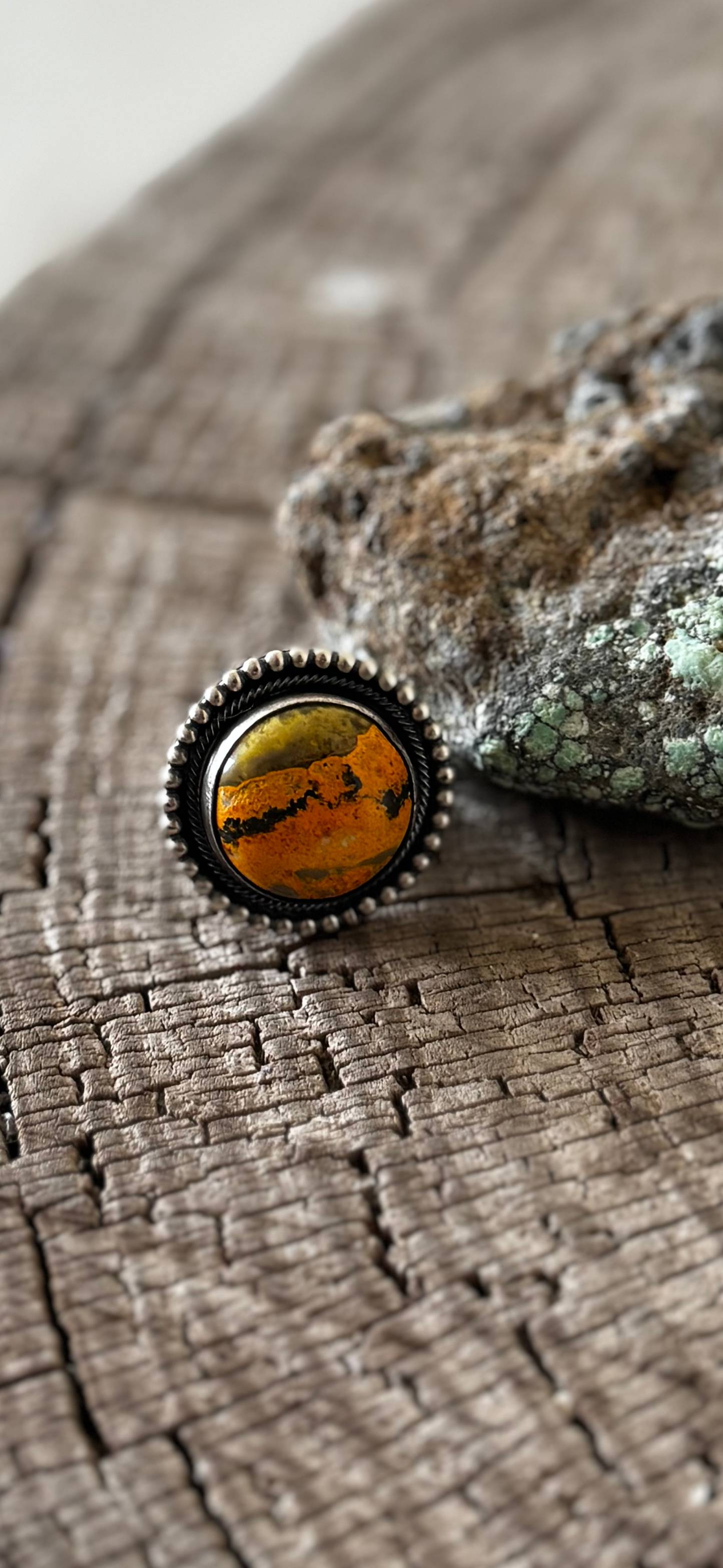 Round Ring - Bumblebee Jasper - Sterling Silver - Native Handmade - Jameson Garcia (artist) - Size 7.5
