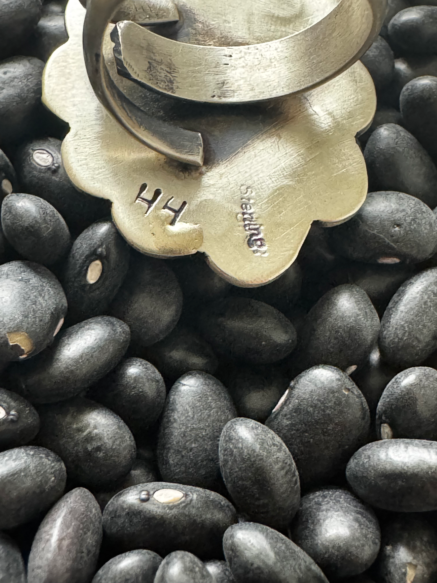 Ring with Ruffles - Fossil - Sterling Silver - Native Handmade - HH (artist) - Size Adjustable