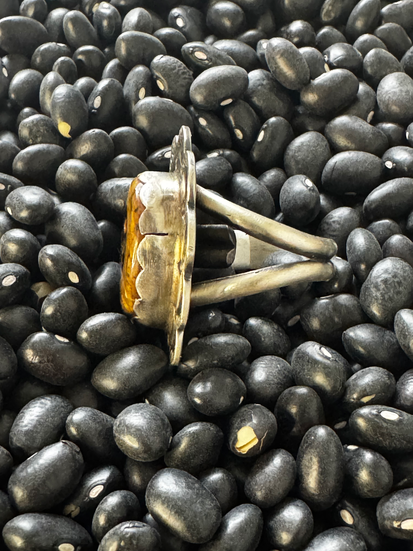 Ring with Ruffles - Fossil - Sterling Silver - Native Handmade - HH (artist) - Size Adjustable