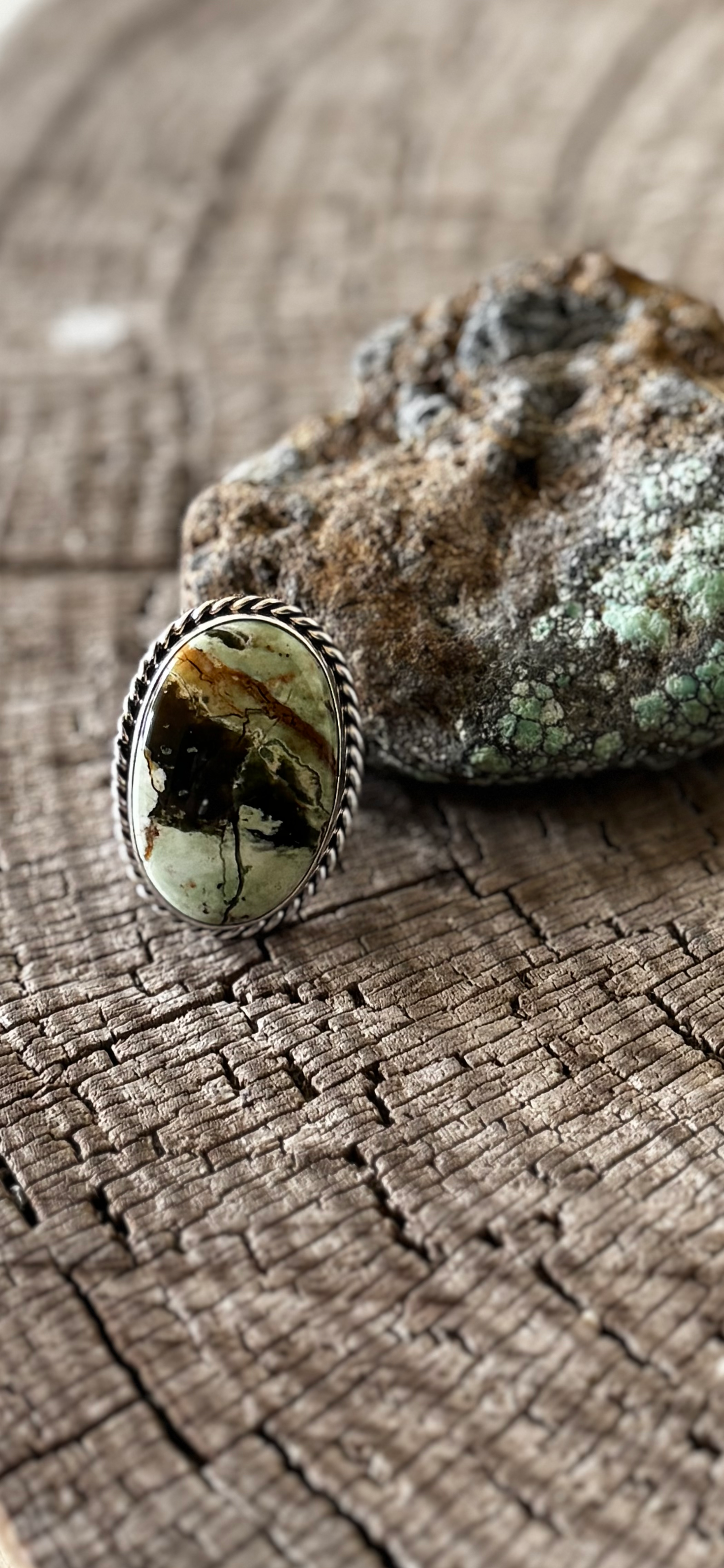 Oval Ring - Chalcedony - Sterling Silver - Native Handmade - L (artist) - Size 6.25