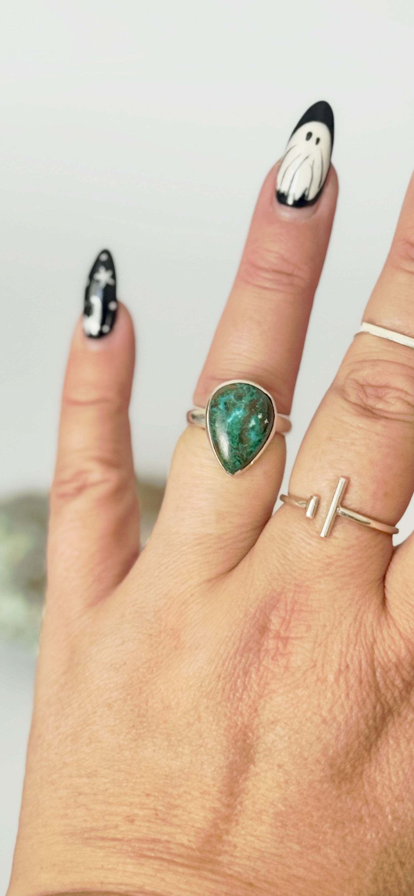 Chrysocolla Teardrop Ring - Sterling Silver - Size 8