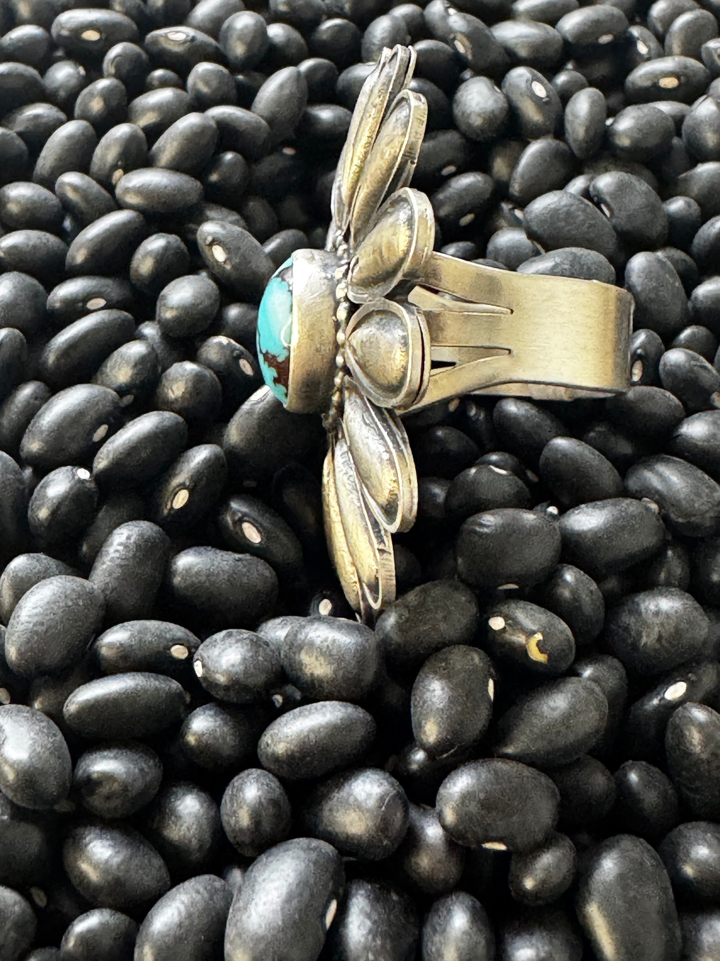 Daisy Shaped Ring - Golden Hills Turquoise - Sterling Silver - Native Handmade - Benally (artist) - Size 10