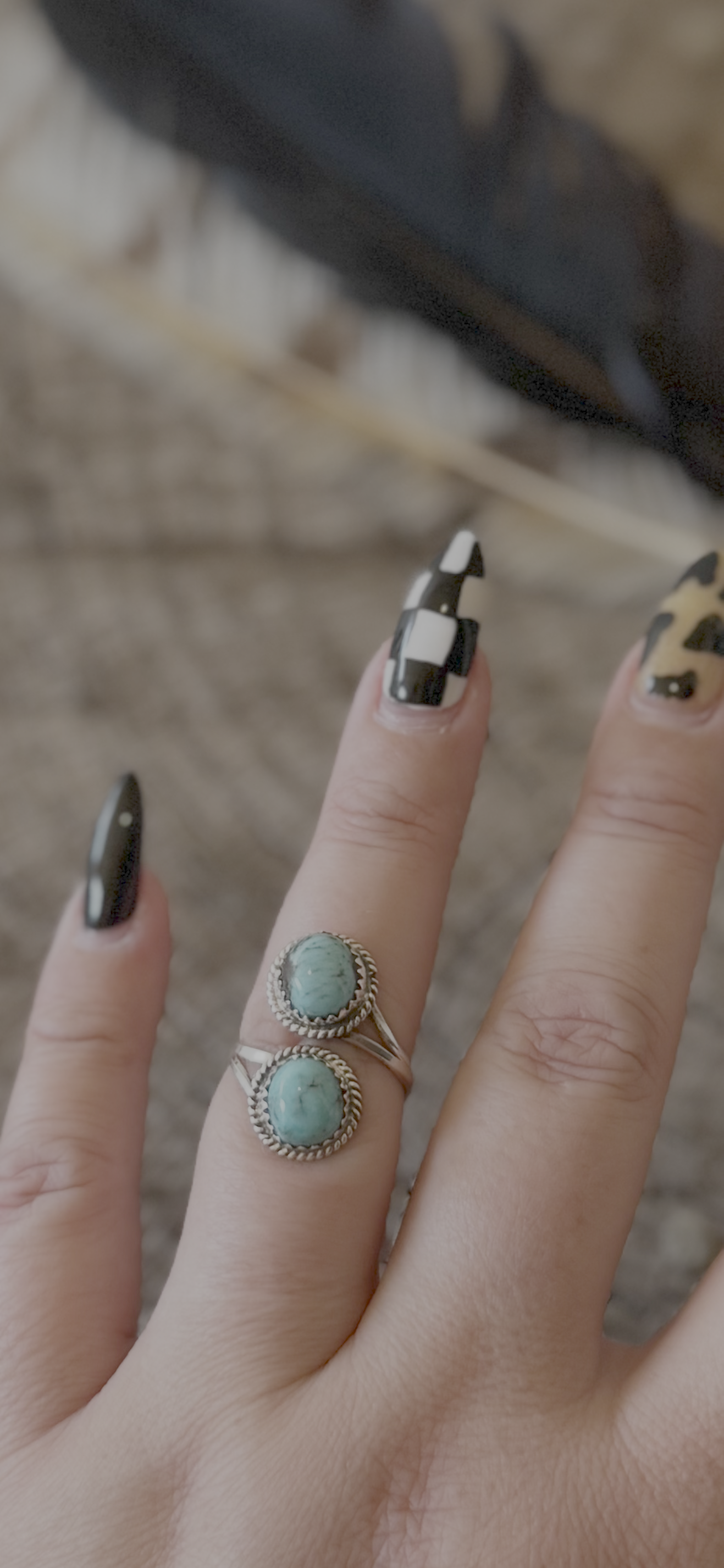 Dual Stone Ring - Kingman Turquoise - Sterling Silver - Native Handmade - Esther White (artist) - Size Adjustable