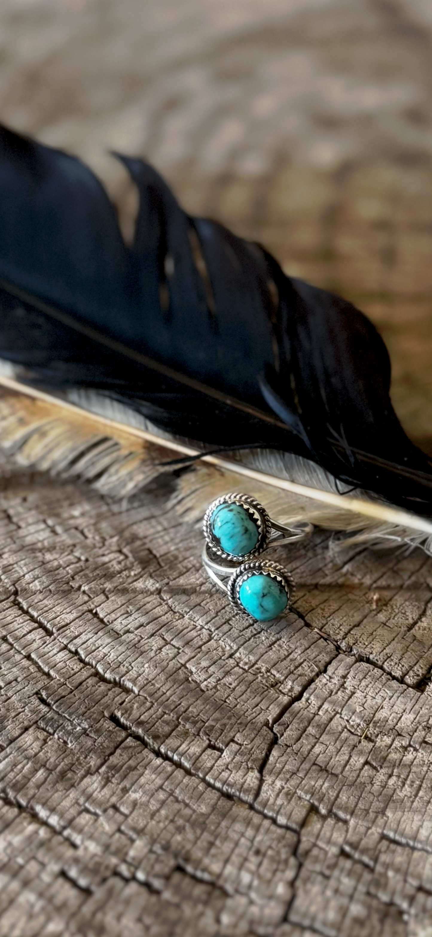 Dual Stone Ring - Kingman Turquoise - Sterling Silver - Native Handmade - Esther White (artist) - Size Adjustable