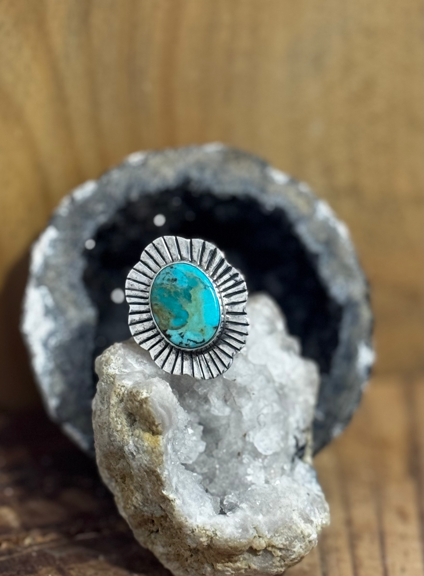 Shield Ring - Kingman Turquoise - Sterling Silver - Size 5.75