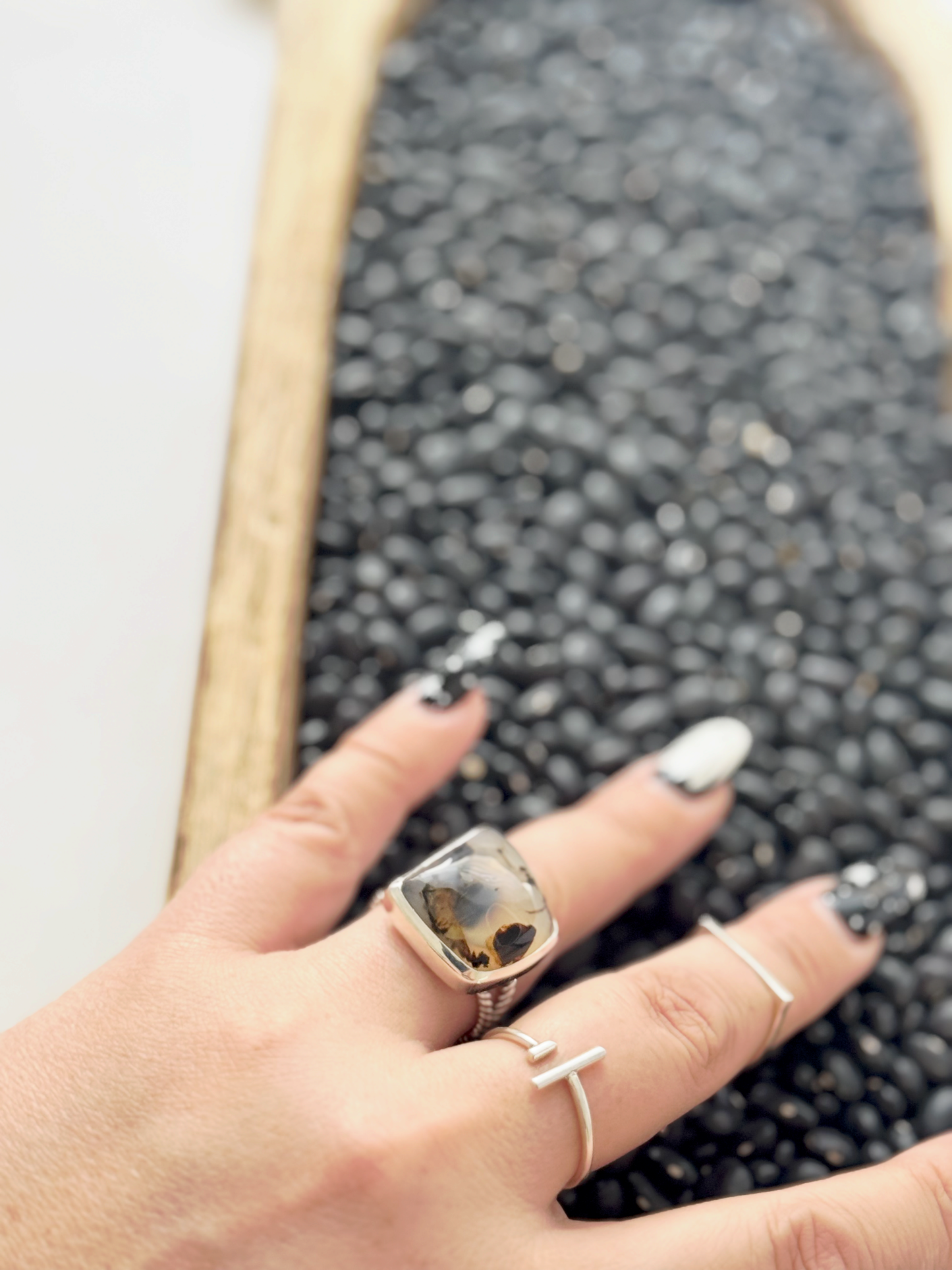 Montana Agate Square Ring - Sterling Silver - Size 10.5