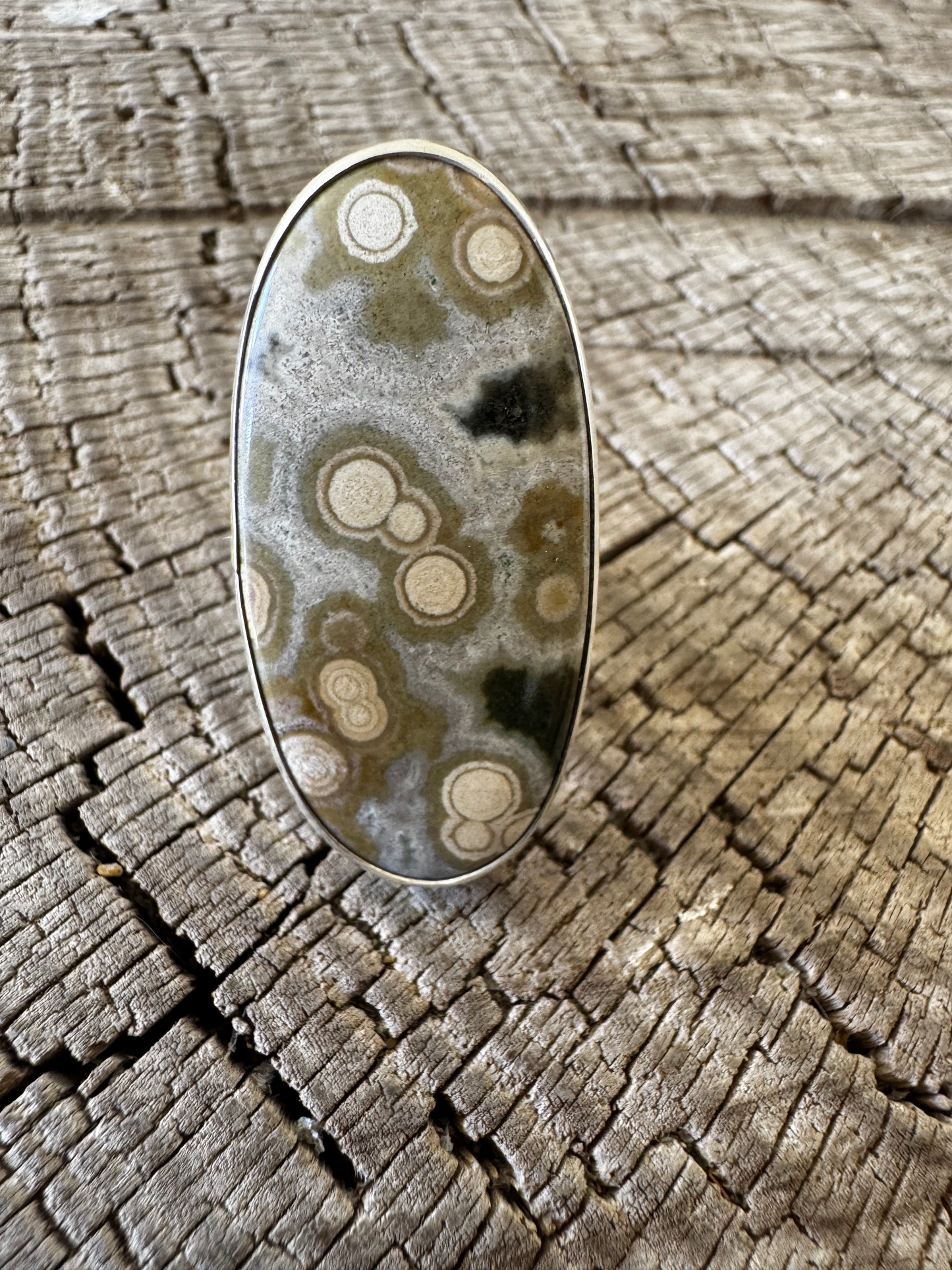 Oval Ring - Ocean Jasper - Sterling Silver - Native Made - L (artist stamp) - Size 8.75