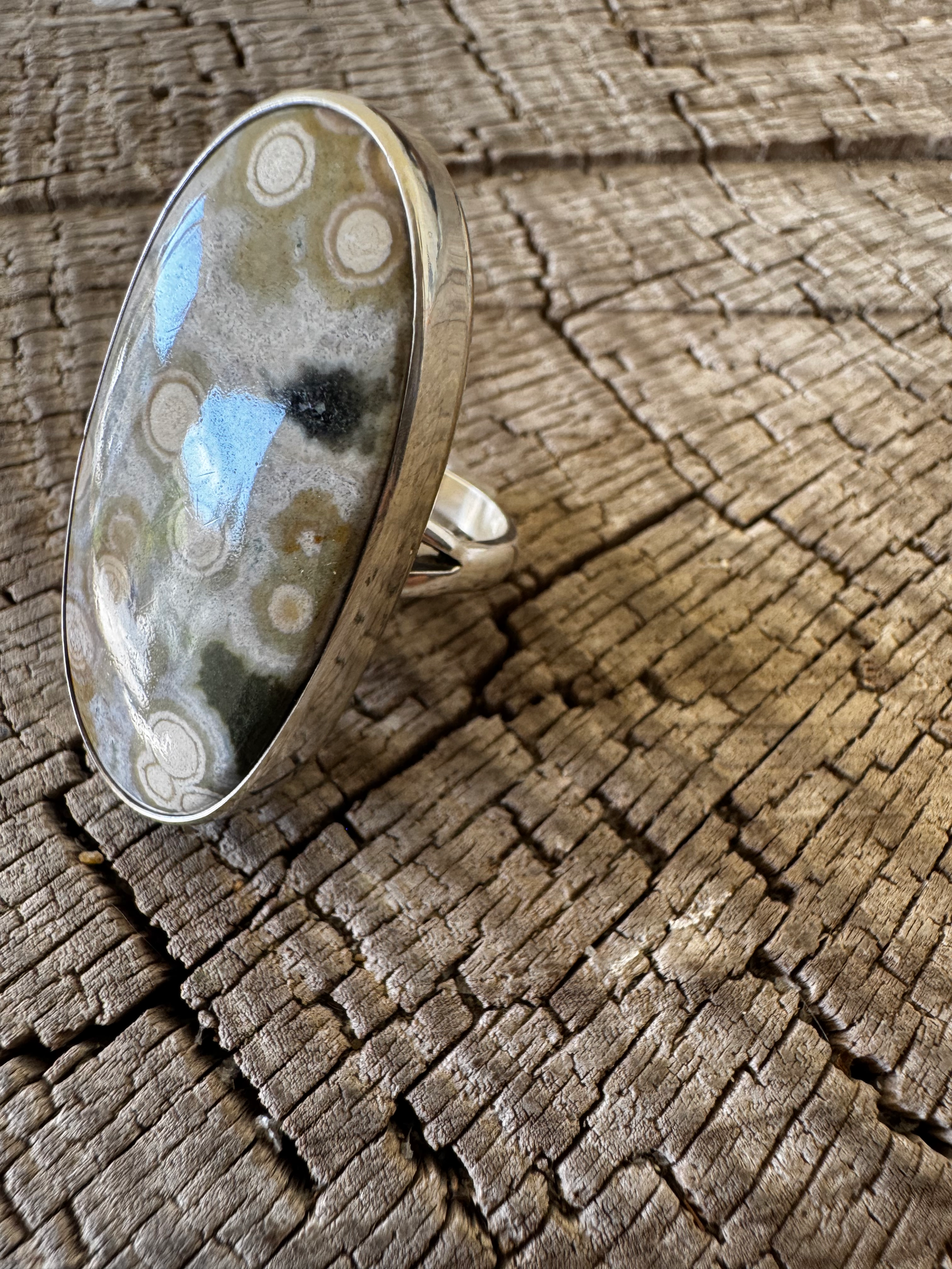 Oval Ring - Ocean Jasper - Sterling Silver - Native Made - L (artist stamp) - Size 8.75